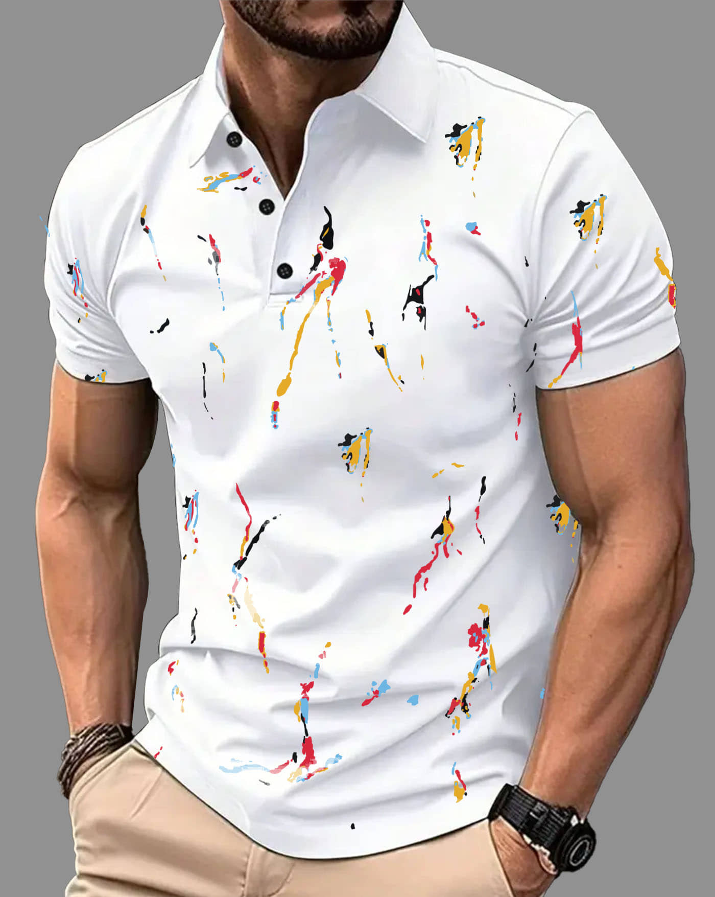 ENITOR Men Cotton Blend Regular Fit Printed Polo T Shirt ( White )