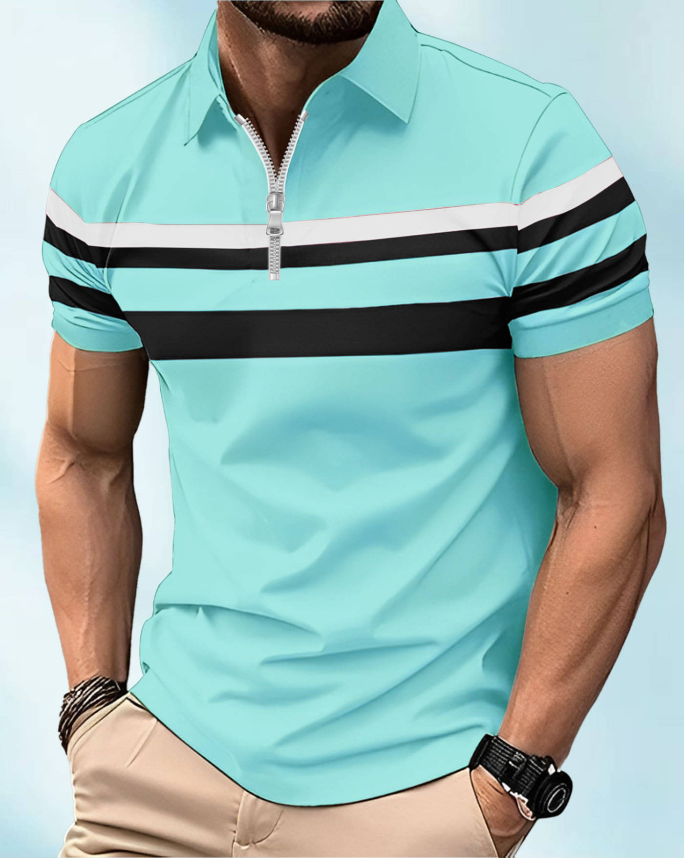ENITOR Men Cotton Blend Regular Fit Printed Polo T Shirt ( Light Blue ) ENITOR Men Cotton Blend Regular Fit Printed Polo T Shirt ( Light Blue )