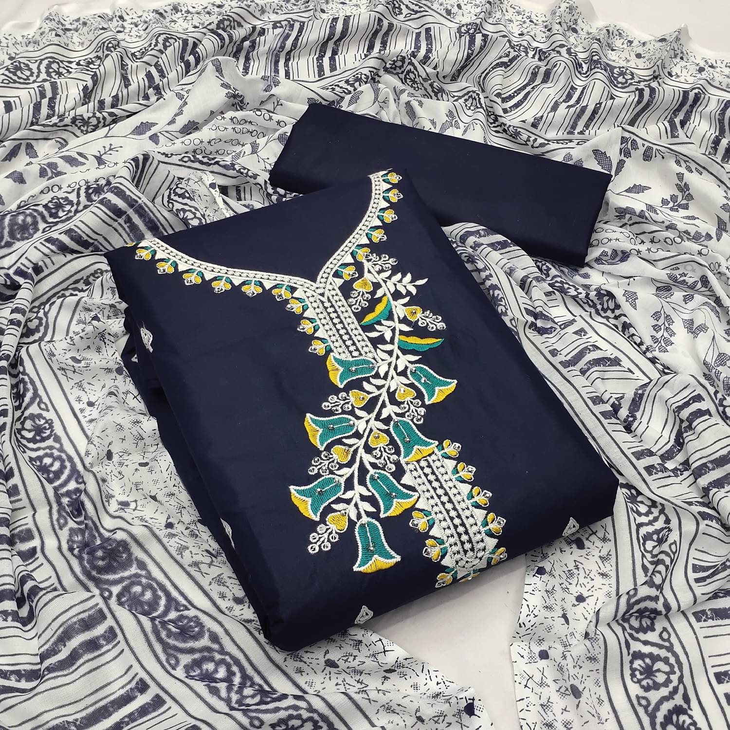 Lady Shopi Women Cotton Unstitched Dress Material ( Navy Blue ) Lady Shopi Women Cotton Unstitched Dress Material ( Navy Blue )
