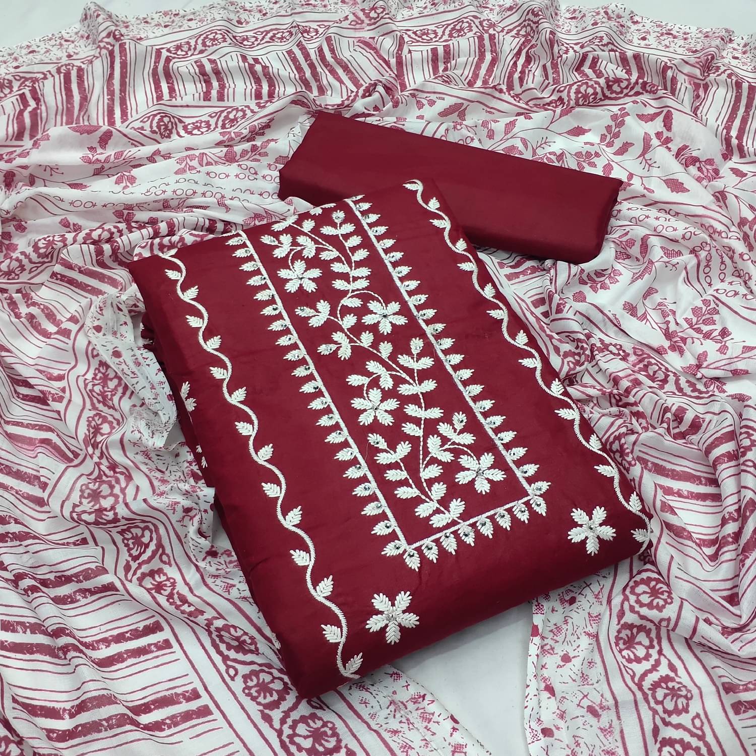     			A TO Z CART Women Cotton Unstitched Dress Material ( Maroon )