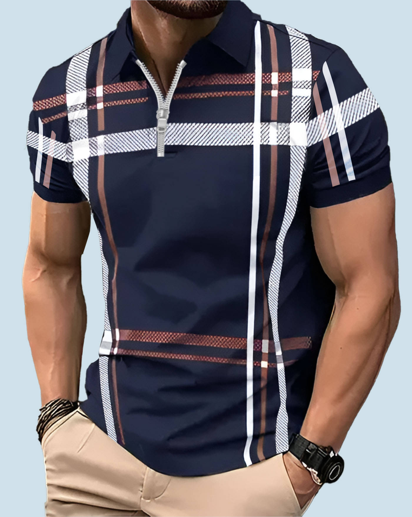     			AUSK Men Cotton Blend Regular Fit Printed Polo T Shirt ( Blue )