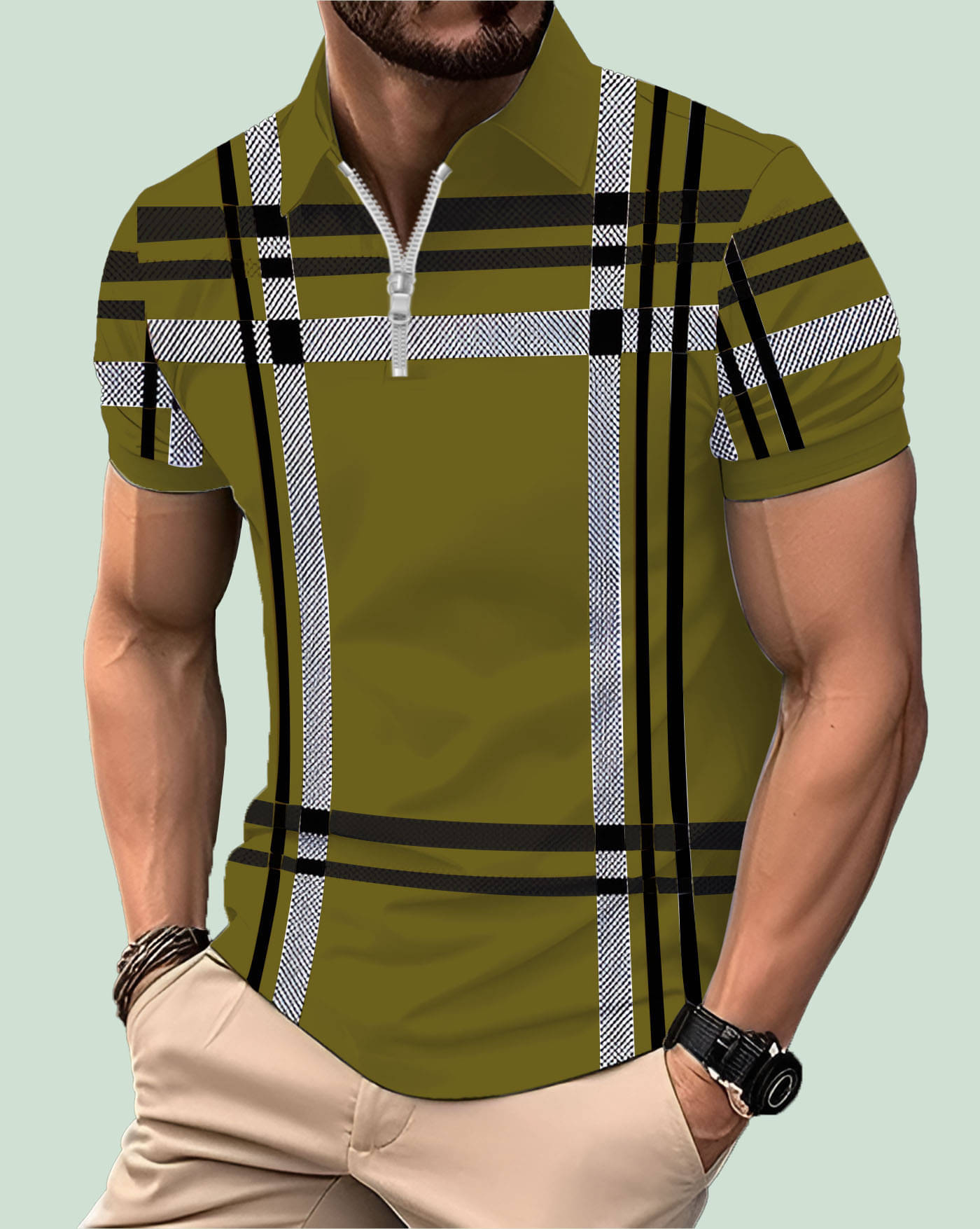    			AUSK Men Cotton Blend Regular Fit Printed Polo T Shirt ( Green )