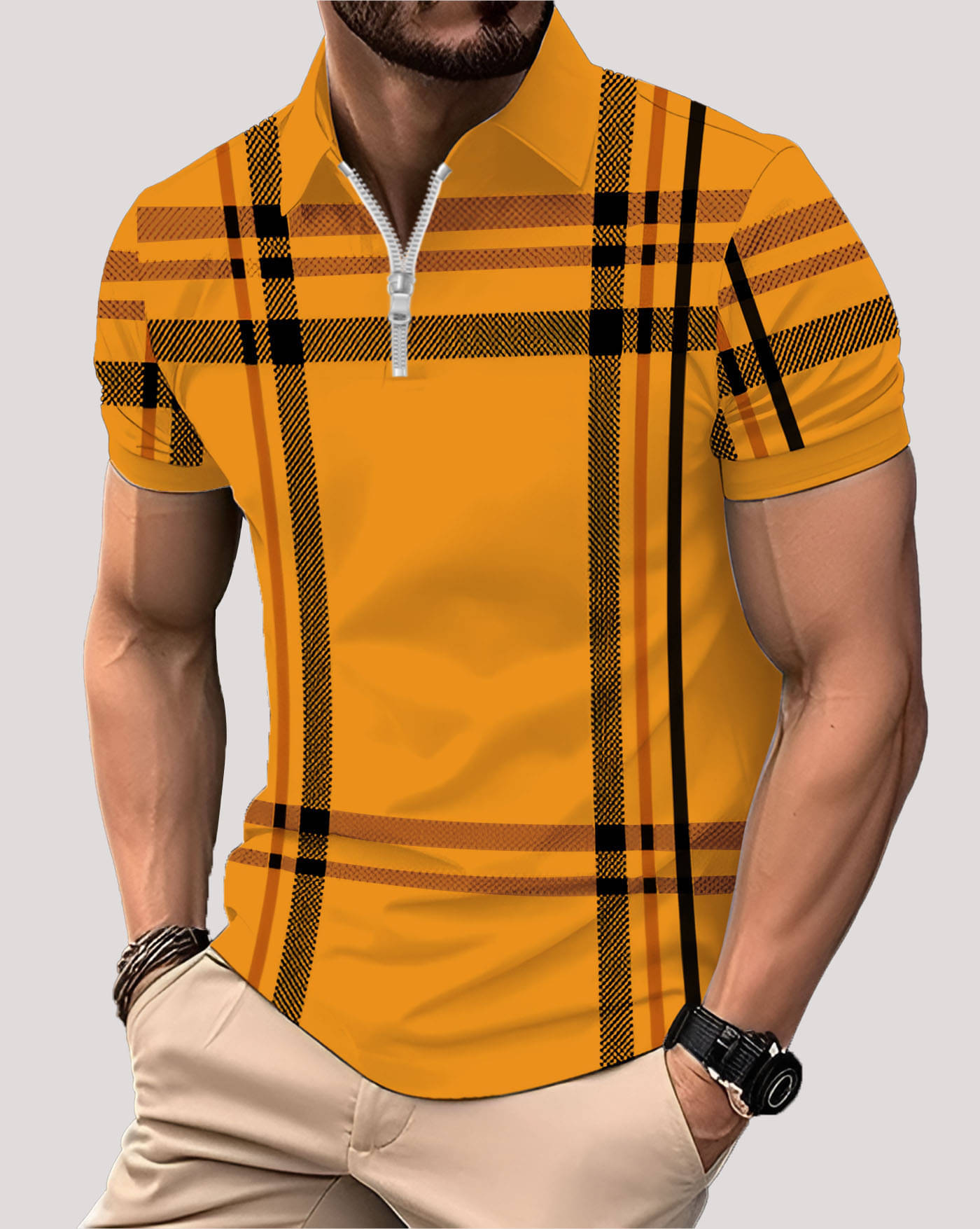     			AUSK Men Cotton Blend Regular Fit Printed Polo T Shirt ( Mustard )