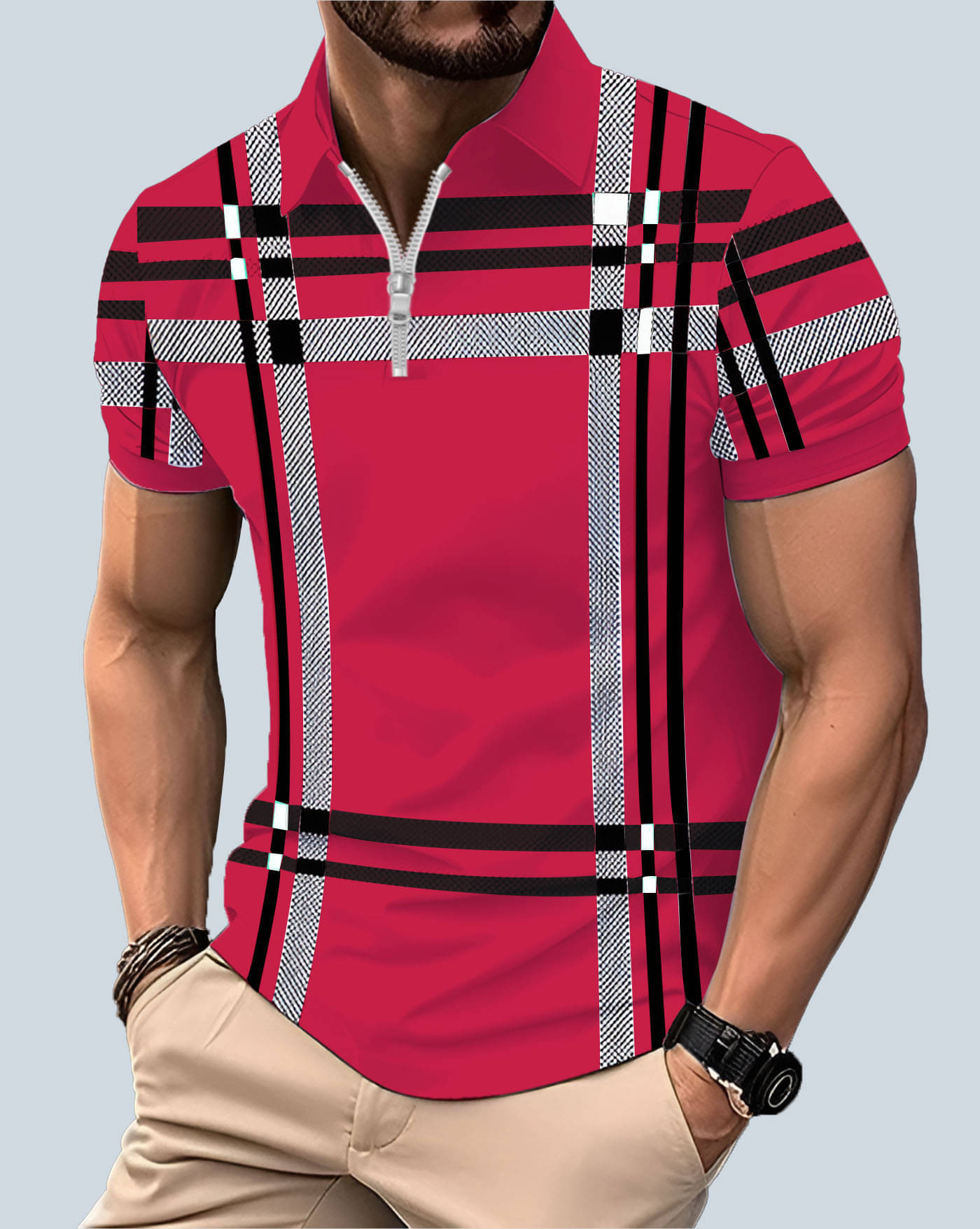 AUSK Men Cotton Blend Regular Fit Printed Polo T Shirt ( Pink )     			AUSK Men Cotton Blend Regular Fit Printed Polo T Shirt ( Pink )