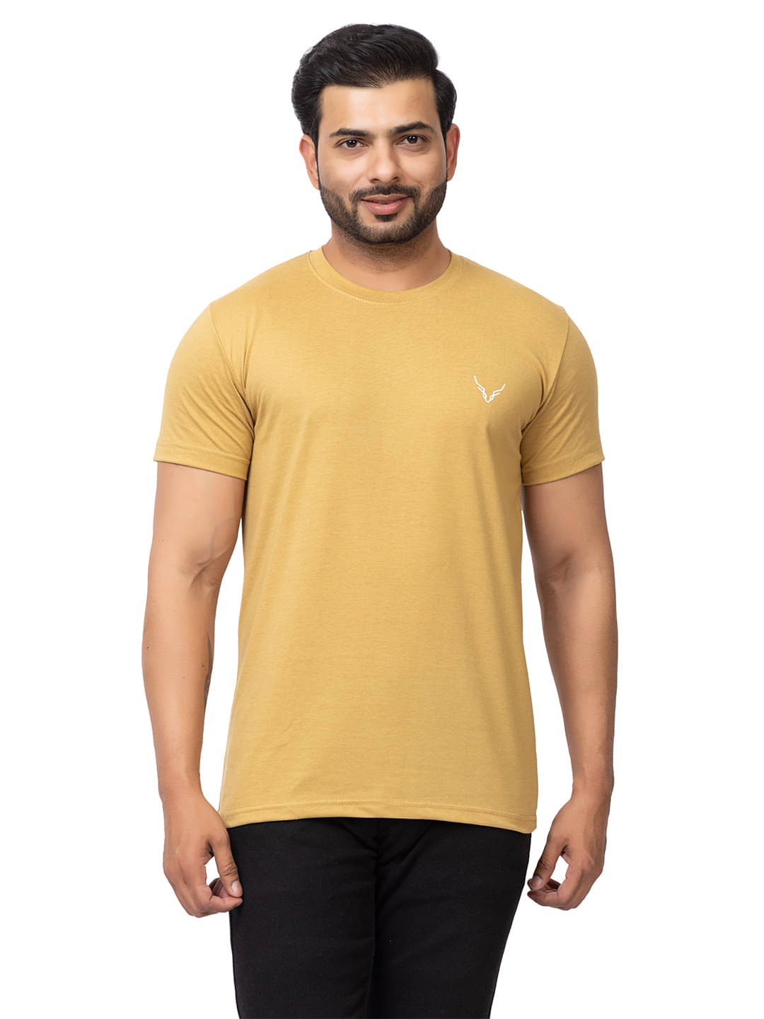 BUFFARO Men Cotton Regular Fit Solid T-Shirt ( Mustard ) BUFFARO Men Cotton Regular Fit Solid T-Shirt ( Mustard )