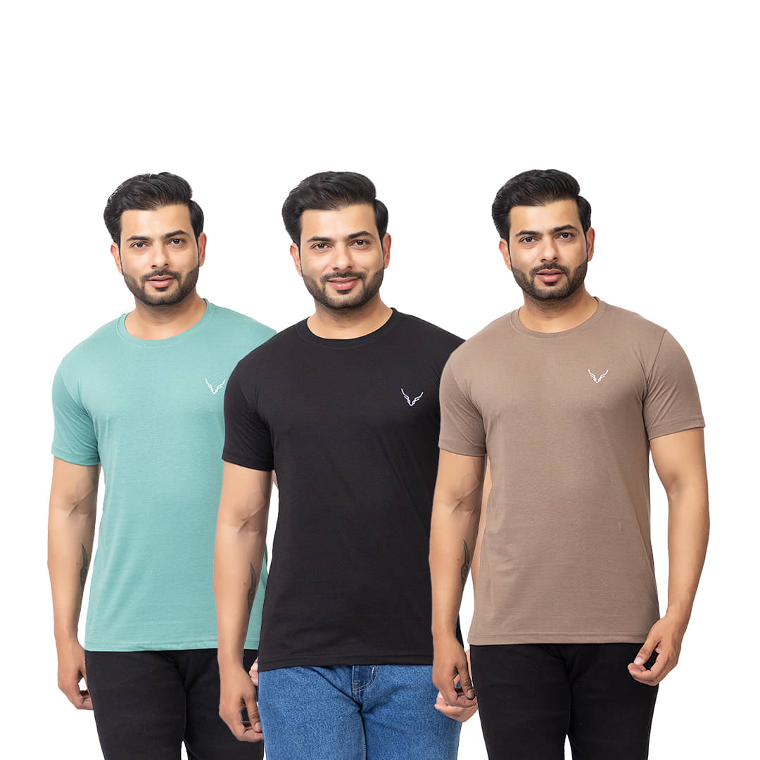 BUFFARO Men Cotton Regular Fit Solid T-Shirt ( Multicolor15 ) BUFFARO Men Cotton Regular Fit Solid T-Shirt ( Multicolor15 )