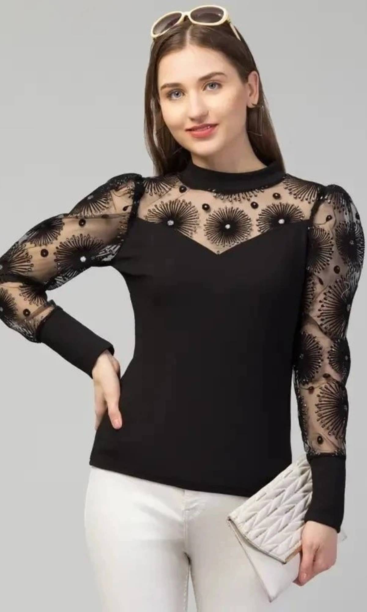Brainbees Women's Cotton Blend Regular Top ( Black )     			Brainbees Women's Cotton Blend Regular Top ( Black )