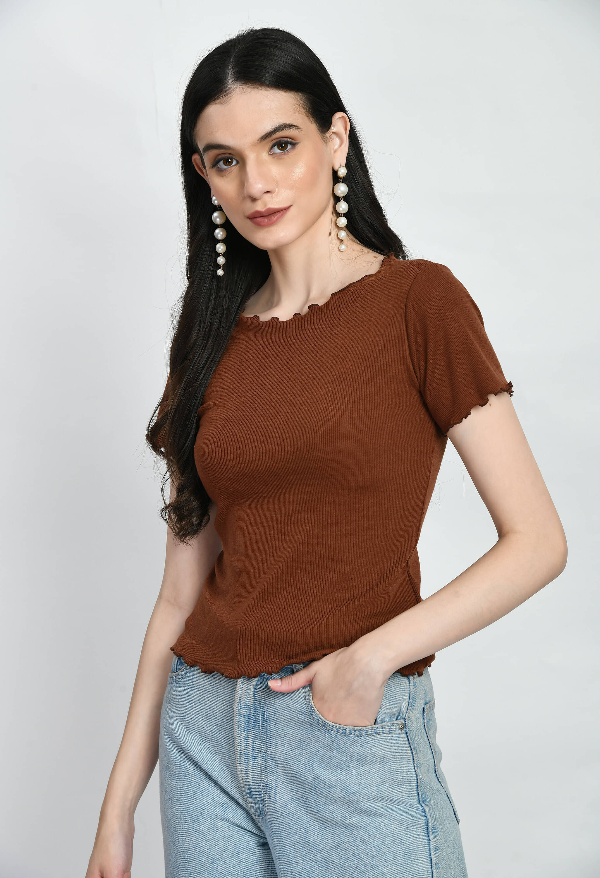     			Brainbees Women's Cotton Blend Crop Top ( Brown )