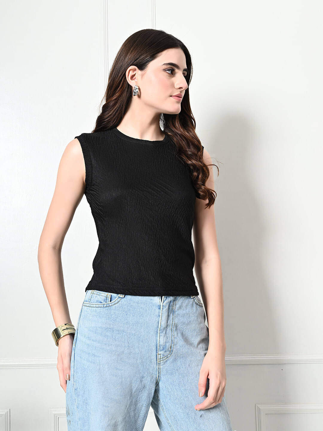 Brainbees Women's Cotton Blend Crop Top ( Black )     			Brainbees Women's Cotton Blend Crop Top ( Black )