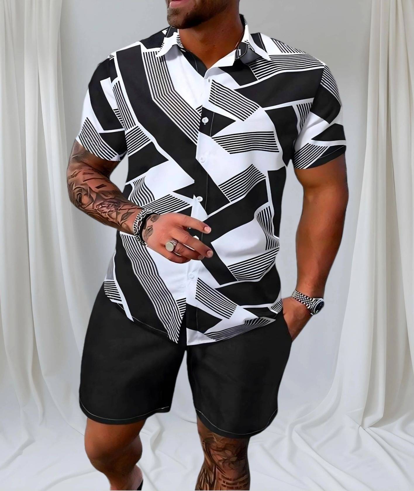     			COTTON KURTIS Men's Shirt With Shorts Co-Ords Set ( Pack of 1 , Black )