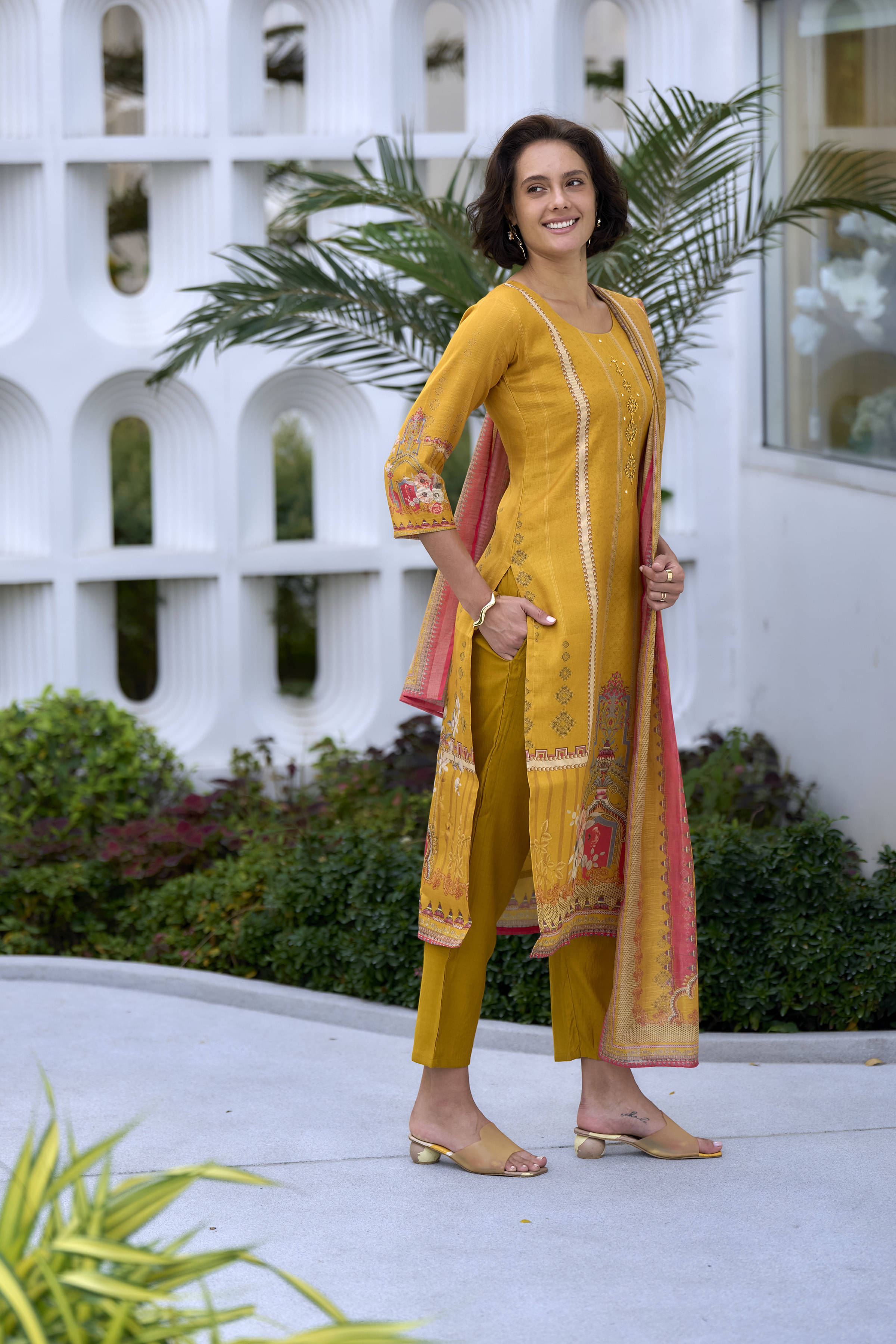 CYNOR Women Tissue Embroidered Straight Kurti with Dupatta ( Mustard ) CYNOR Women Tissue Embroidered Straight Kurti with Dupatta ( Mustard )