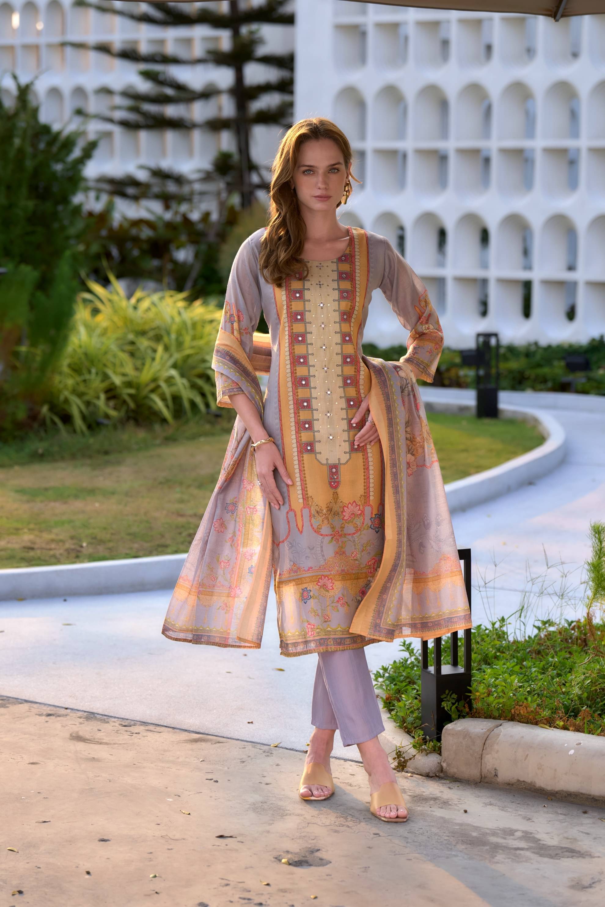 CYNOR Women Tissue Embroidered Straight Kurti with Dupatta ( Beige ) CYNOR Women Tissue Embroidered Straight Kurti with Dupatta ( Beige )