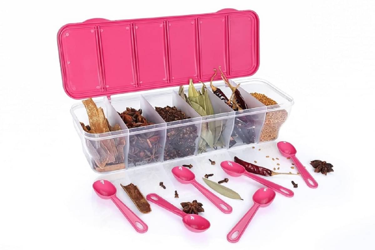     			Dinely Masala Box Plastic Peach Spice Container ( Set of 1 )