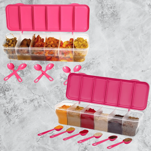 Dinely Masala Container Plastic Pink Spice Container ( Set of 2 )