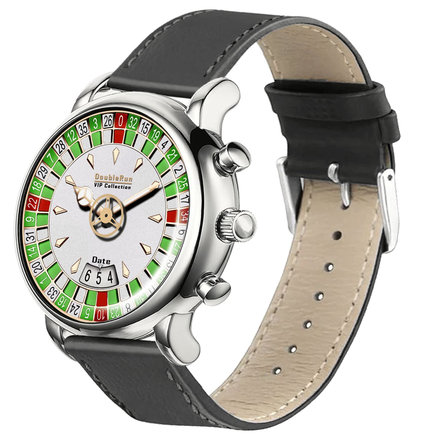     			DoubleRun Black Leather Analog Men's Watch