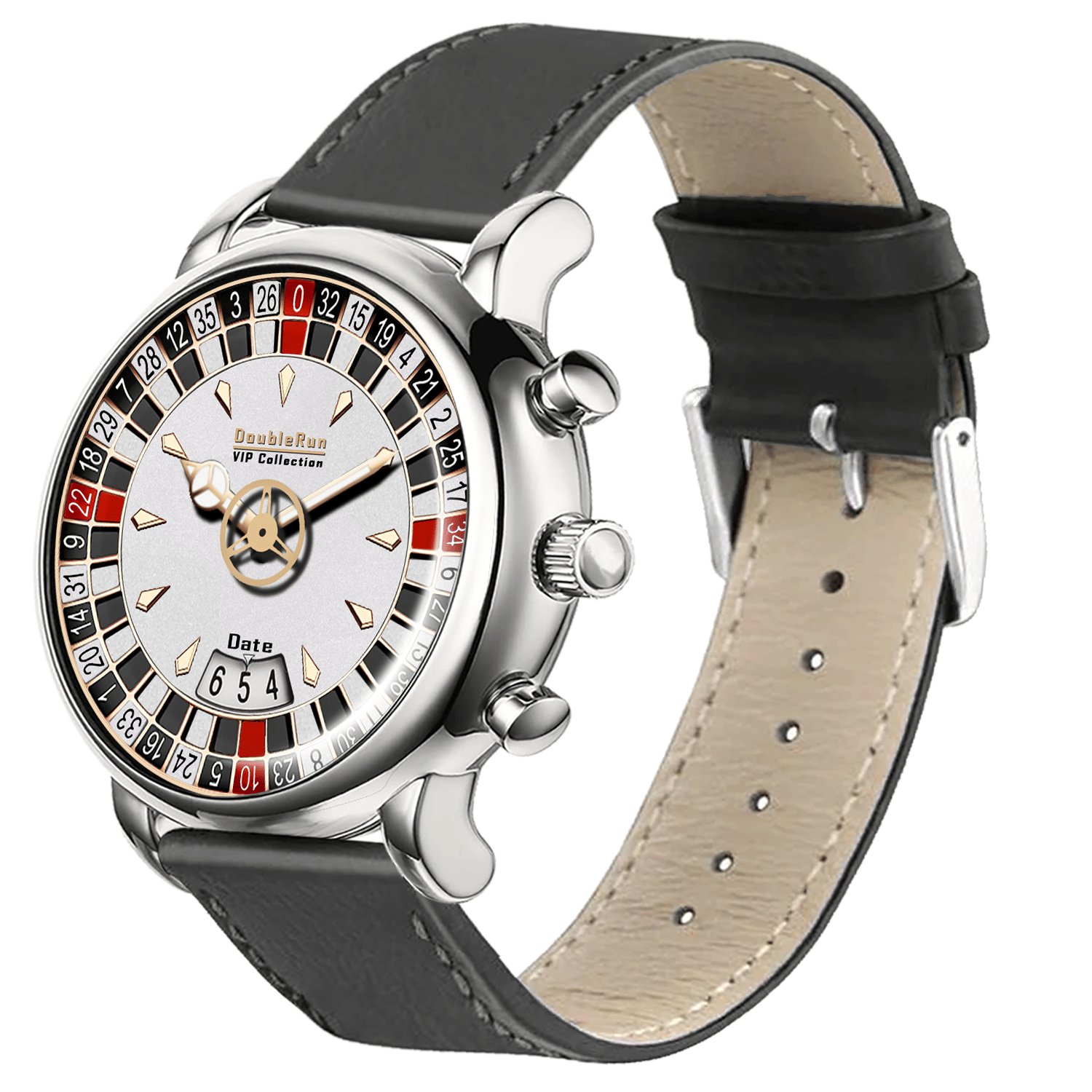    			DoubleRun Black Leather Analog Men's Watch