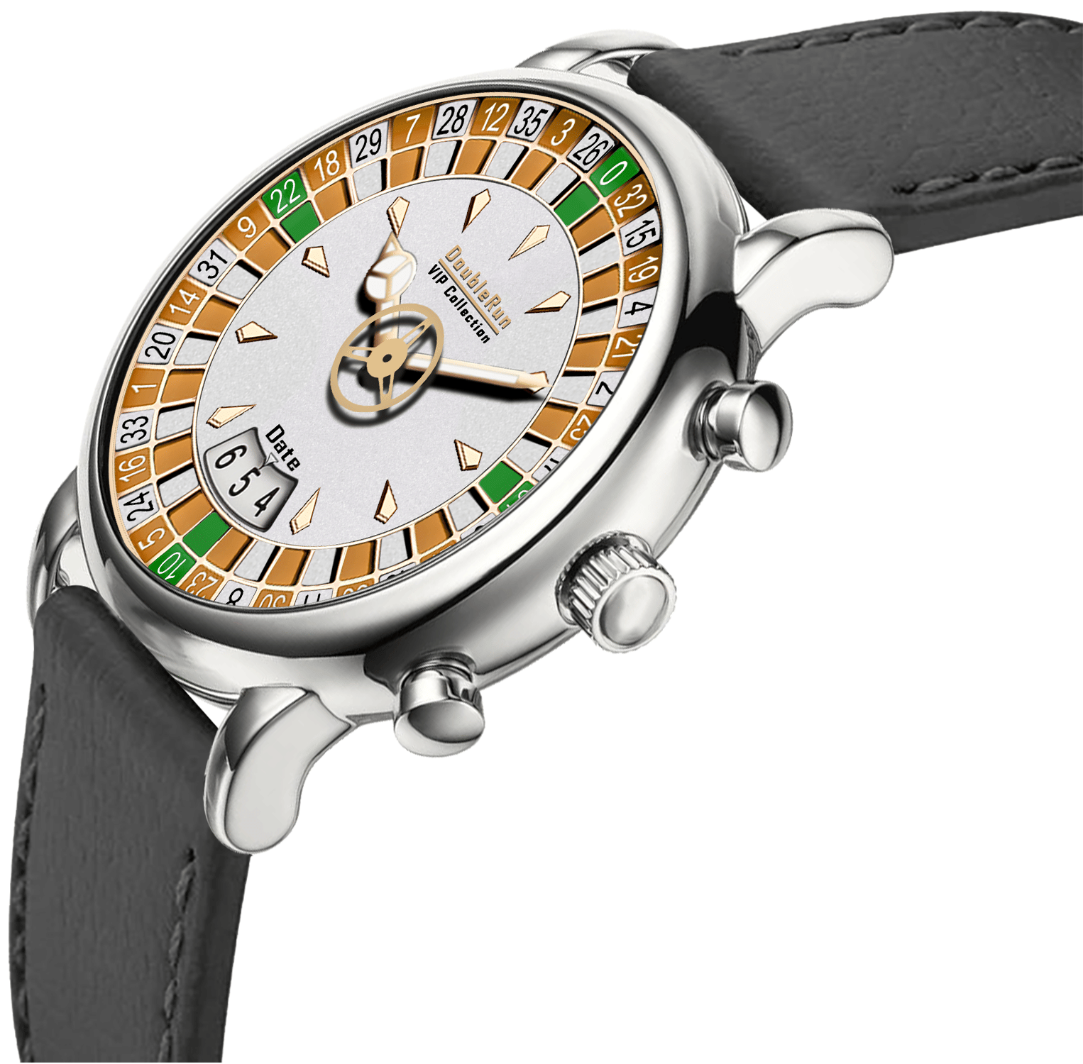     			DoubleRun Black Leather Analog Men's Watch