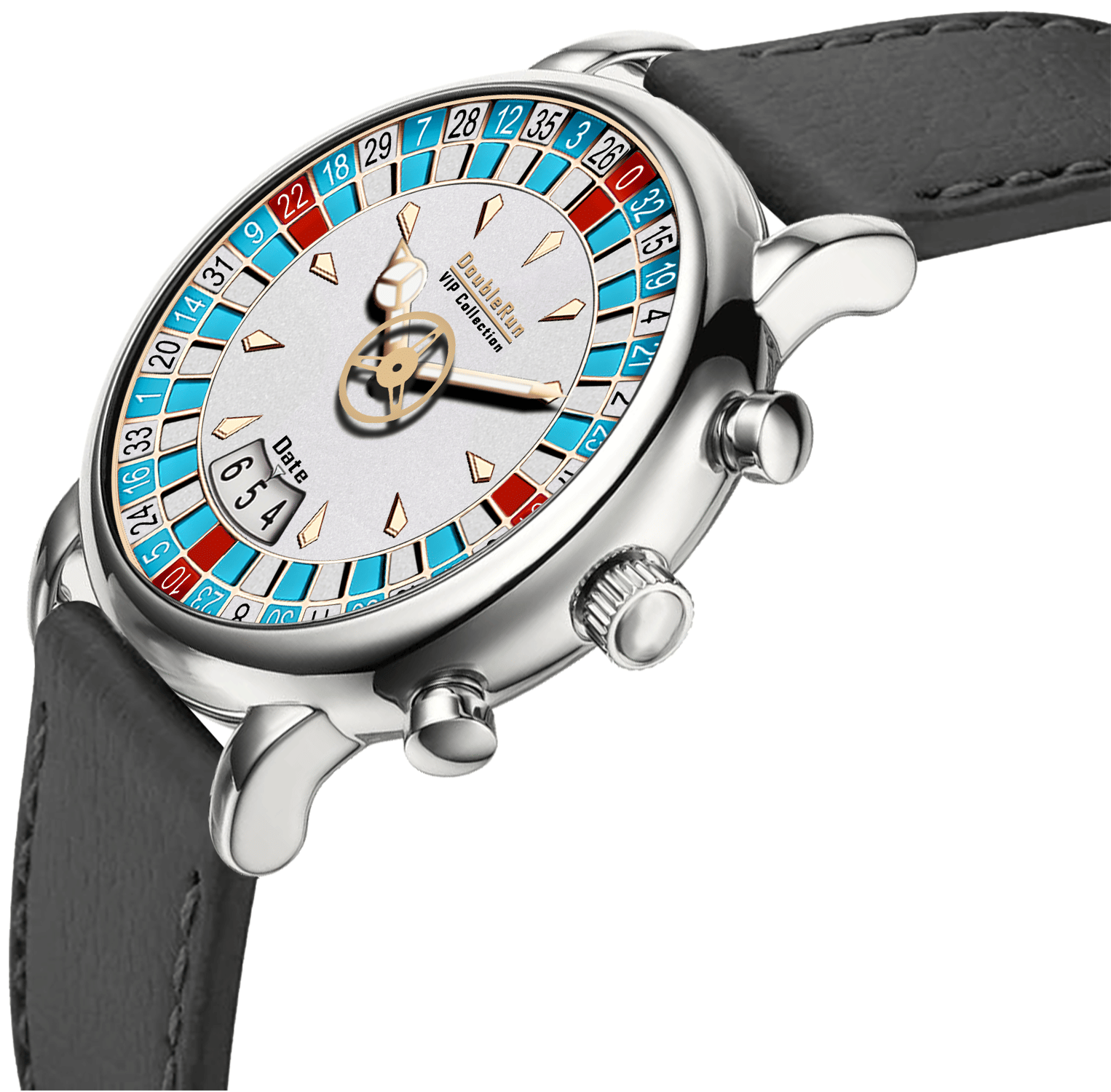     			DoubleRun Black Leather Analog Men's Watch