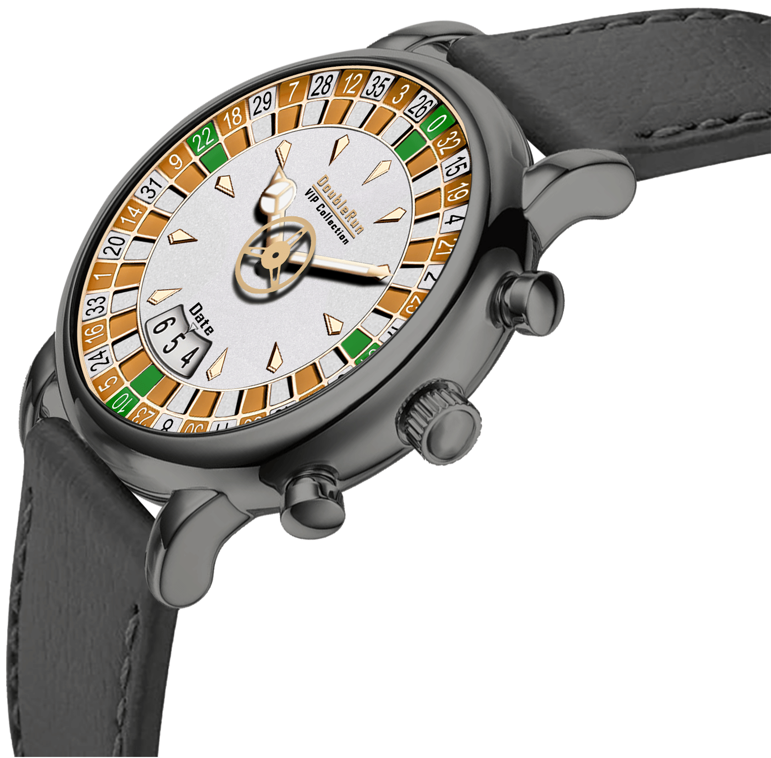     			DoubleRun Black Leather Analog Men's Watch