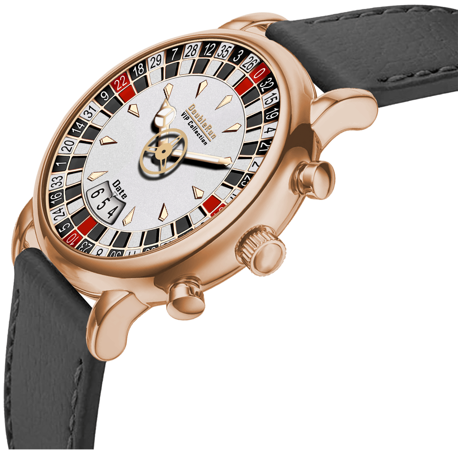     			DoubleRun Black Leather Analog Men's Watch