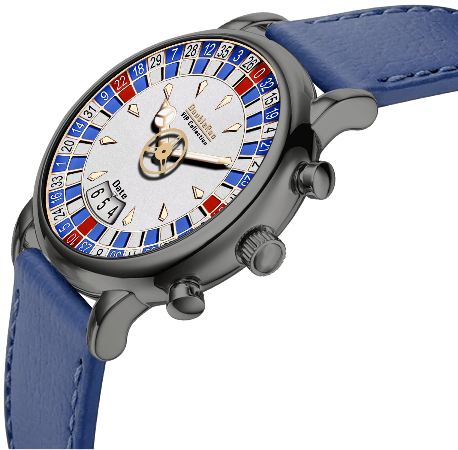     			DoubleRun Blue Leather Analog Men's Watch