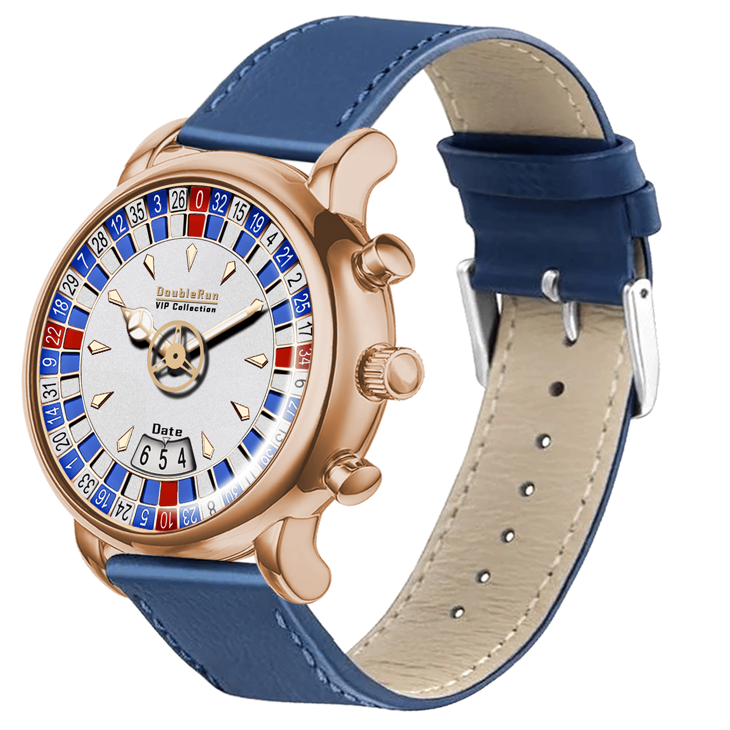     			DoubleRun Blue Leather Analog Men's Watch