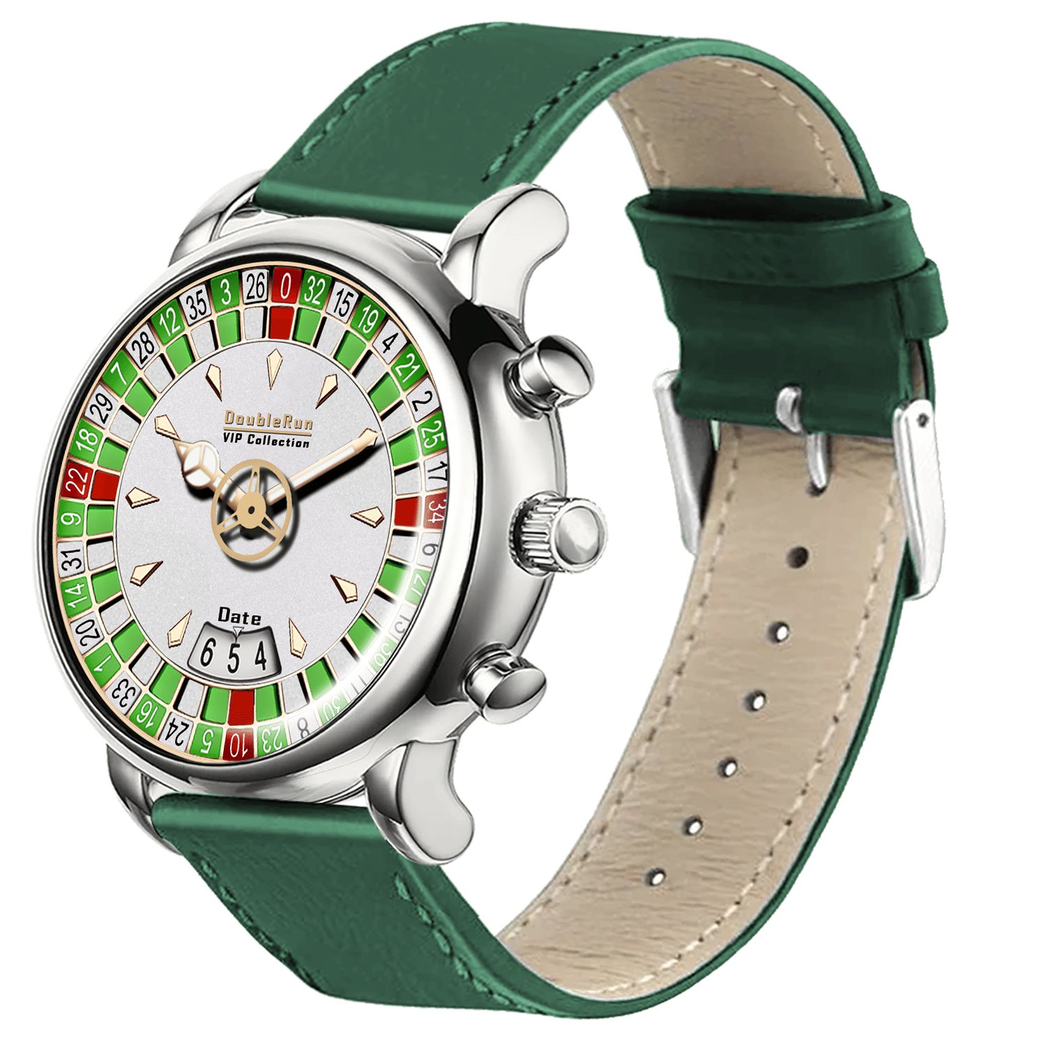     			DoubleRun Green Leather Analog Men's Watch
