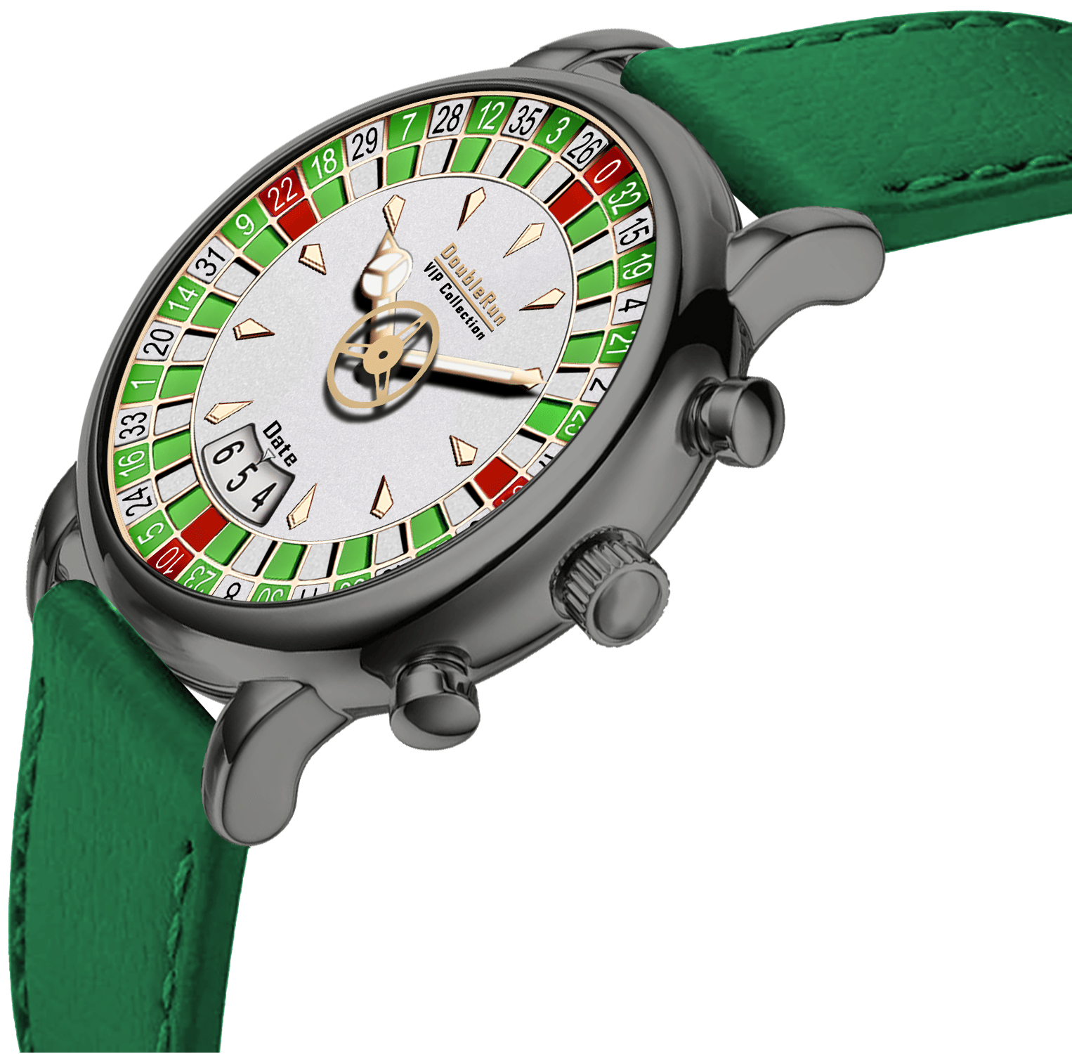     			DoubleRun Green Leather Analog Men's Watch