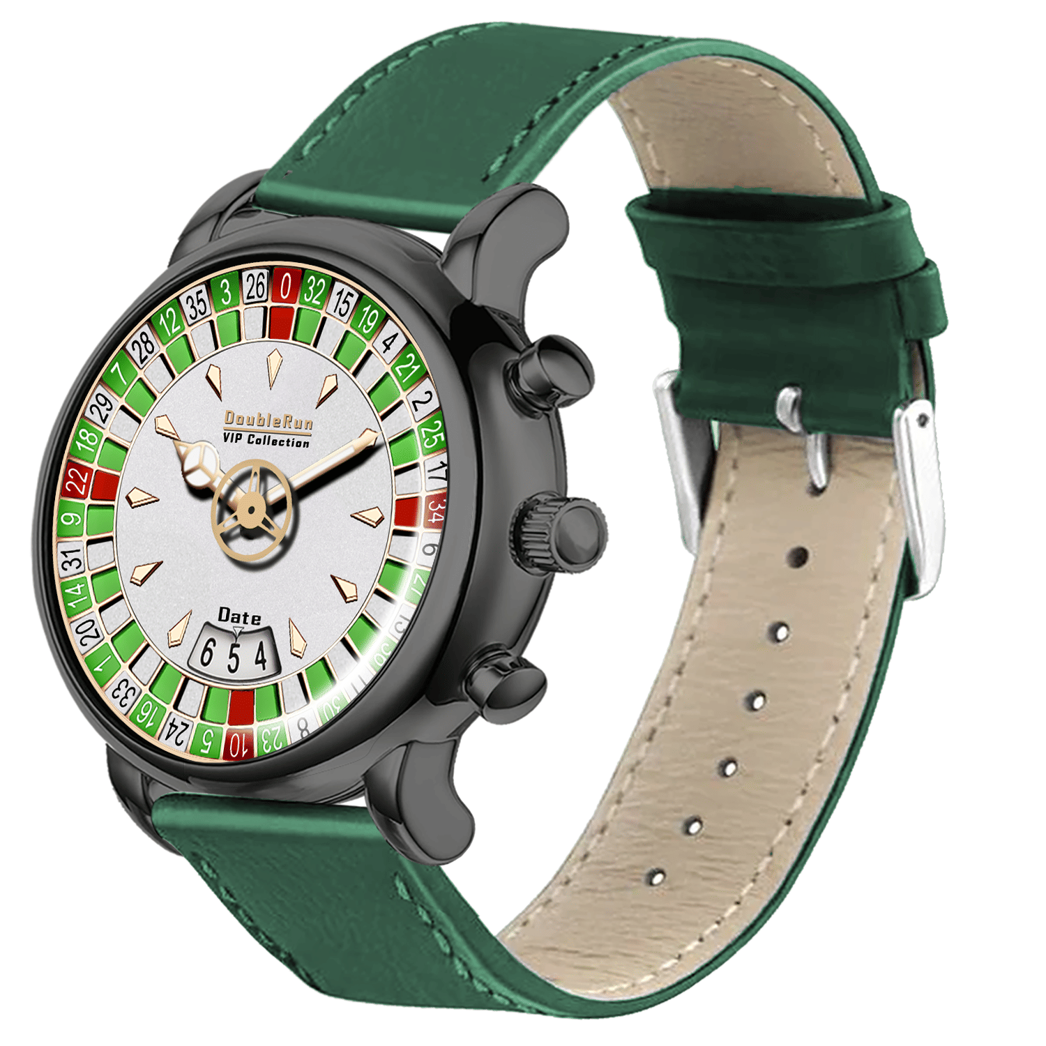     			DoubleRun Green Leather Analog Men's Watch