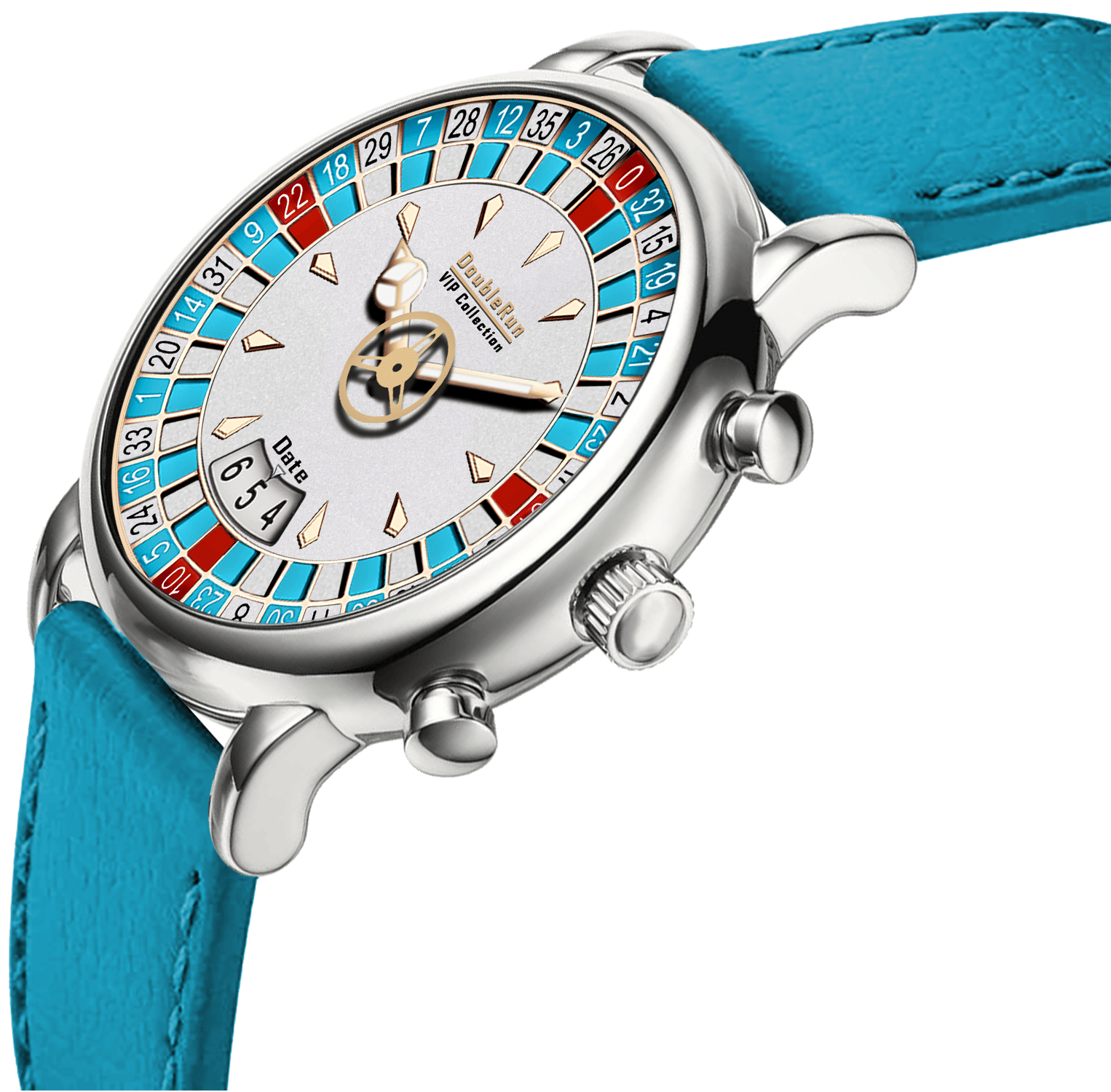     			DoubleRun Light Blue Leather Analog Men's Watch