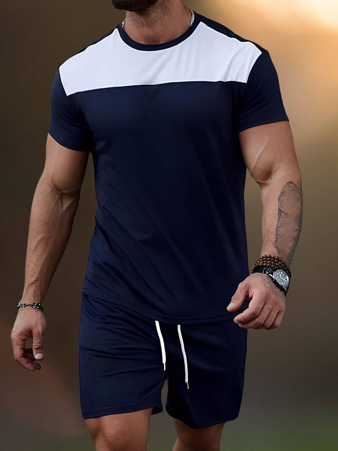 Garimaknitwear Men Cotton Blend Regular Fit Colorblock T-Shirt ( Navy Blue ) Garimaknitwear Men Cotton Blend Regular Fit Colorblock T-Shirt ( Navy Blue )