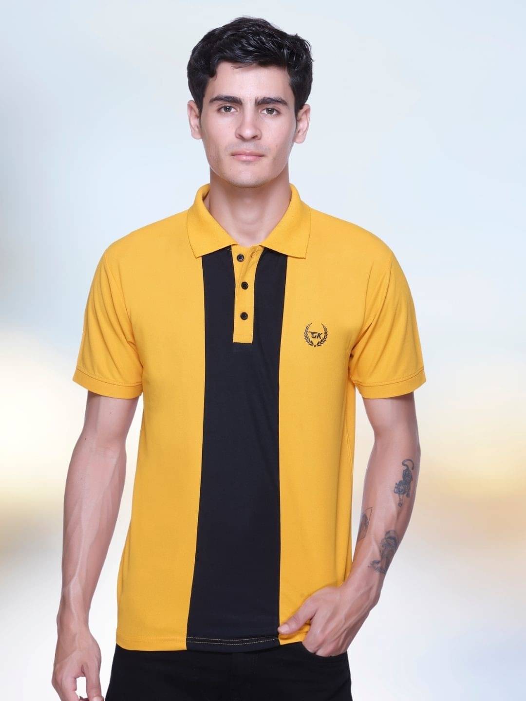 Garimaknitwear Men Cotton Blend Regular Fit Colorblock Polo T Shirt ( Yellow ) Garimaknitwear Men Cotton Blend Regular Fit Colorblock Polo T Shirt ( Yellow )