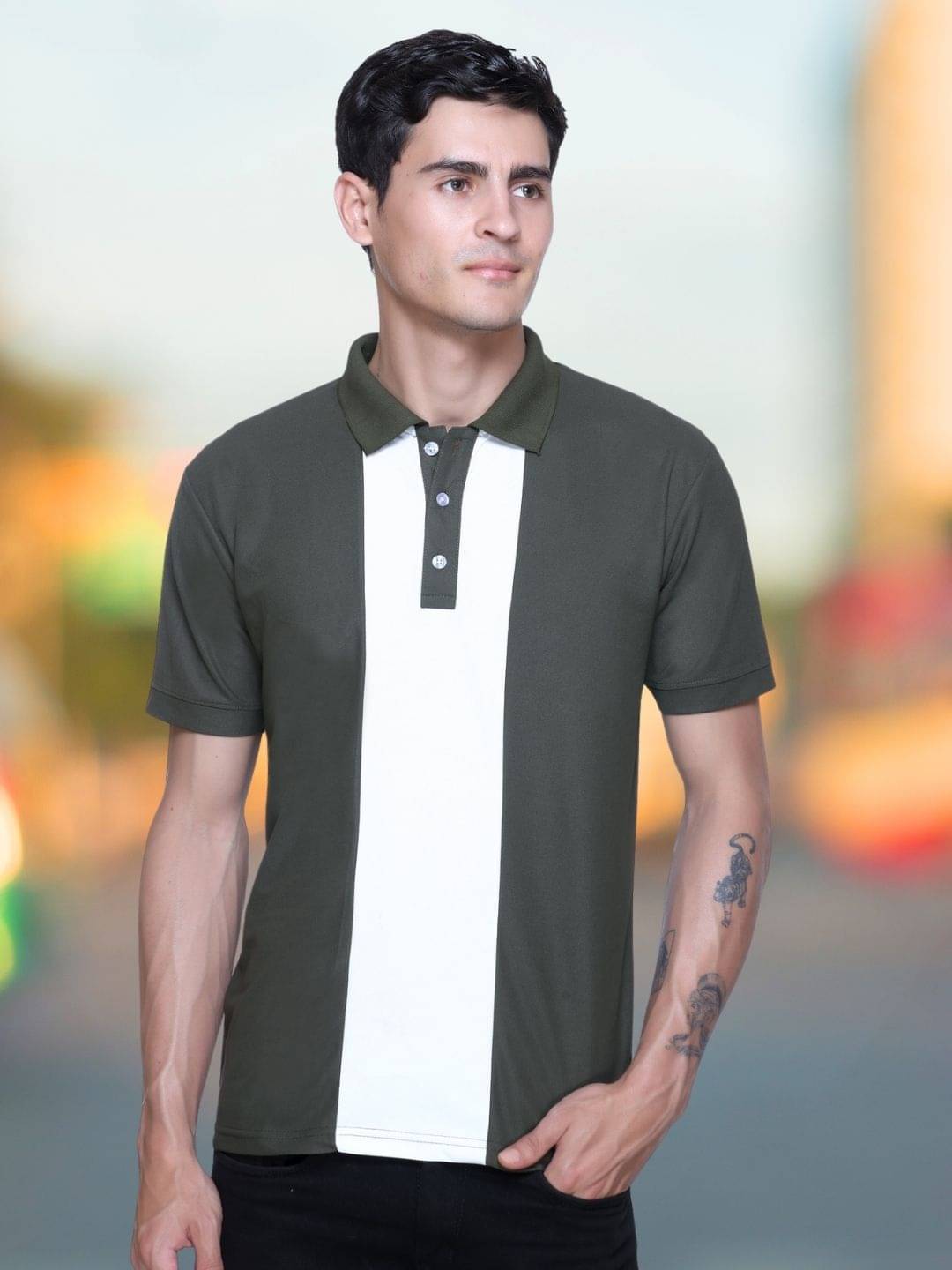 Garimaknitwear Men Cotton Blend Regular Fit Colorblock Polo T Shirt ( Green ) Garimaknitwear Men Cotton Blend Regular Fit Colorblock Polo T Shirt ( Green )