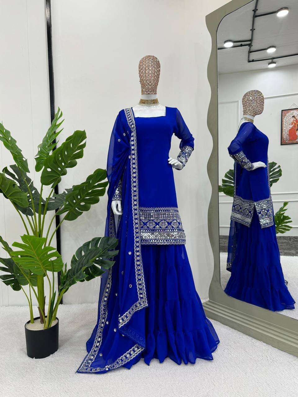 KC Kunj Creation Women Georgette Embroidered Anarkali Kurti With Sharara And Gharara ( Blue ) KC Kunj Creation Women Georgette Embroidered Anarkali Kurti With Sharara And Gharara ( Blue )