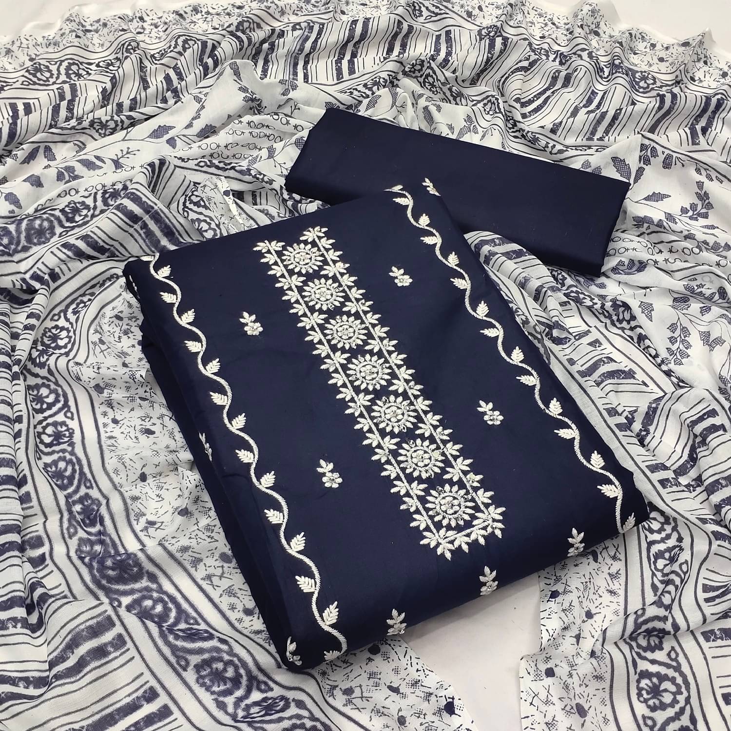     			KV Fashion Women Cotton Unstitched Dress Material ( Navy Blue )