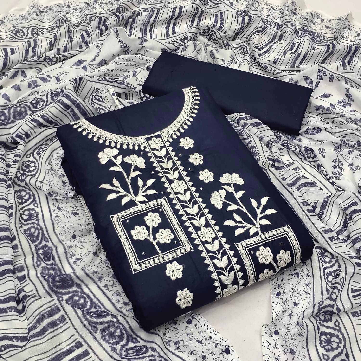     			KV Fashion Women Cotton Unstitched Dress Material ( Navy Blue )