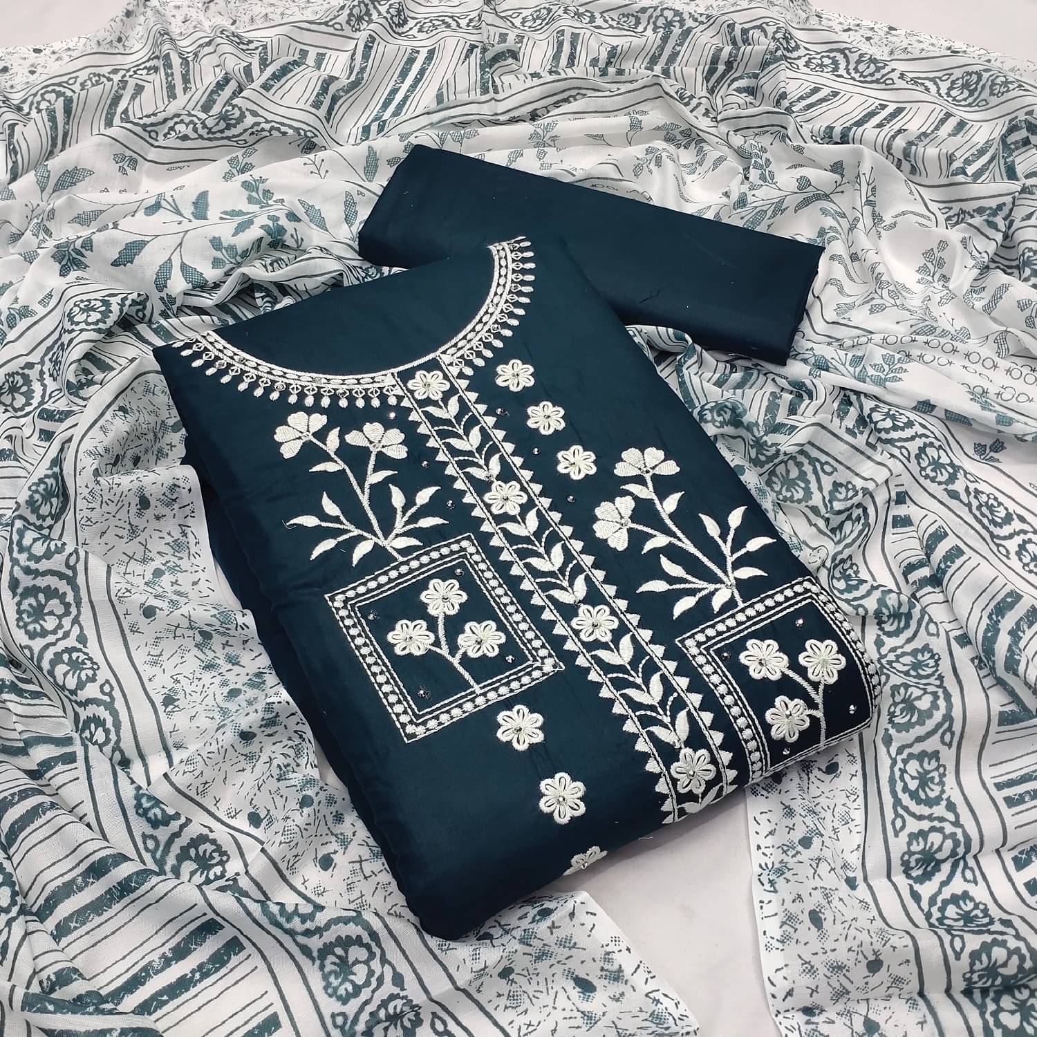     			KV Fashion Women Cotton Unstitched Dress Material ( Teal )