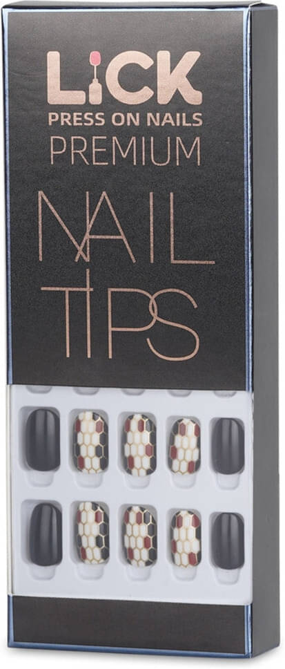 Lick Artificial Nails Set Glossy Black White, Black (Pack of 30)     			Lick Artificial Nails Set Glossy Black White, Black (Pack of 30)