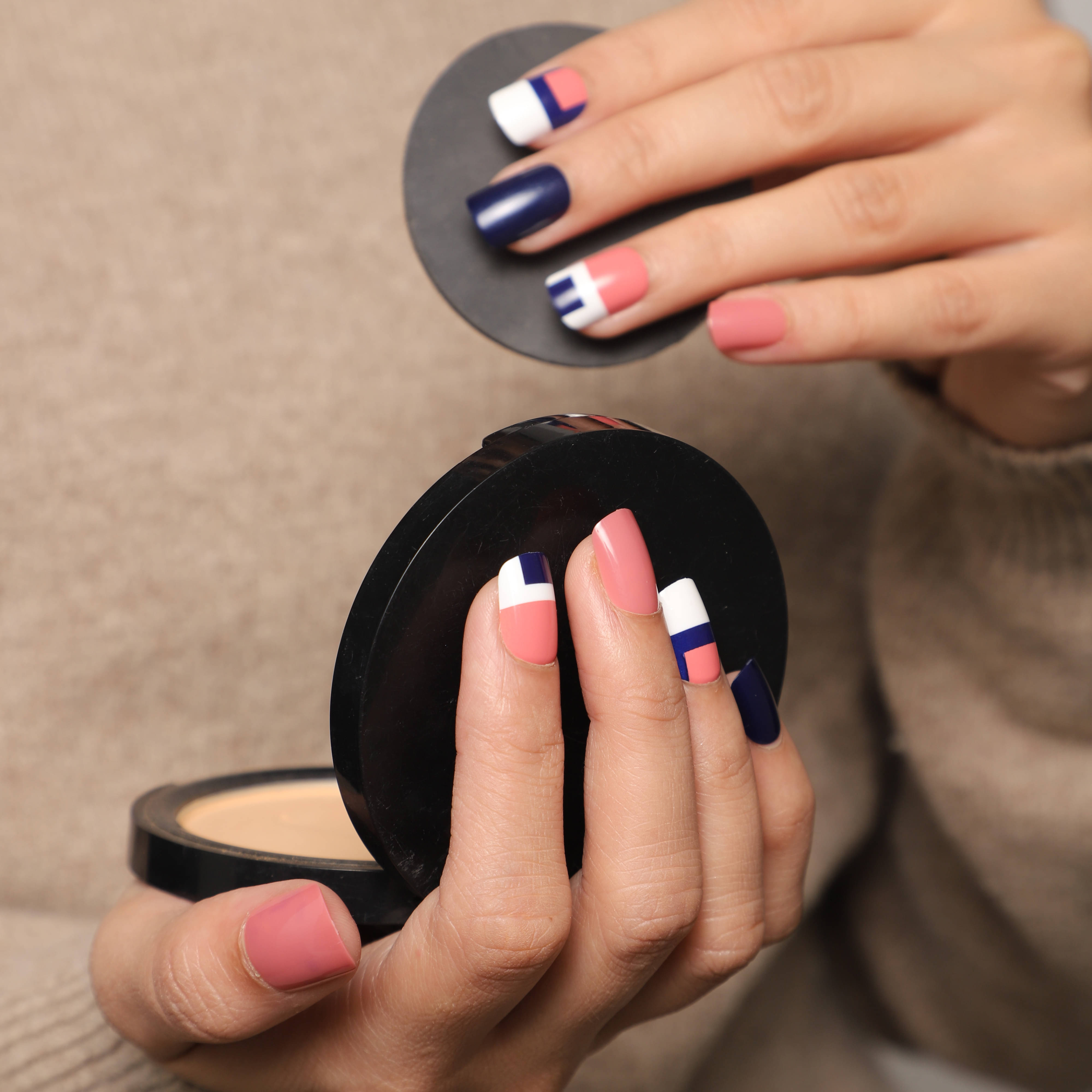     			Lick Artificial Nails Set Glossy Pink & Blue Square Shape Navy Blue And Almond Pink (Pack of 30)