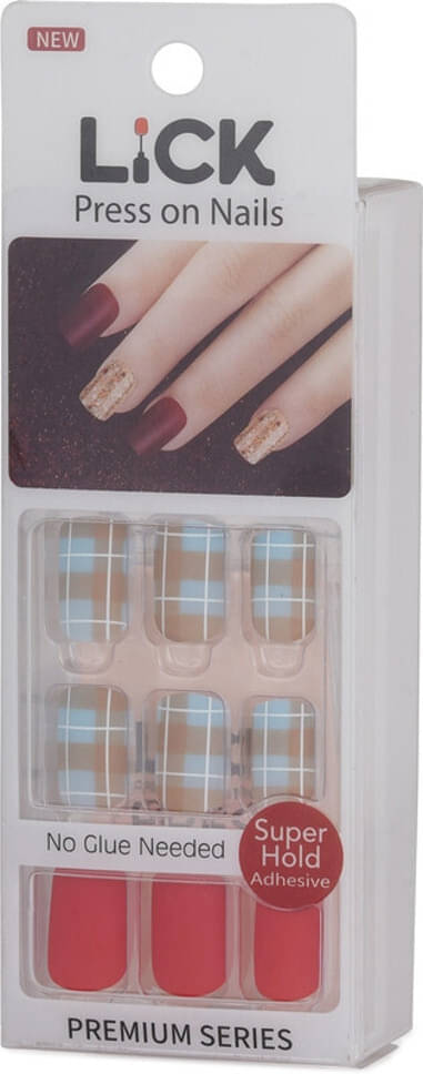     			Lick Artificial Nails Set Matte Red Purple (Pack of 30)