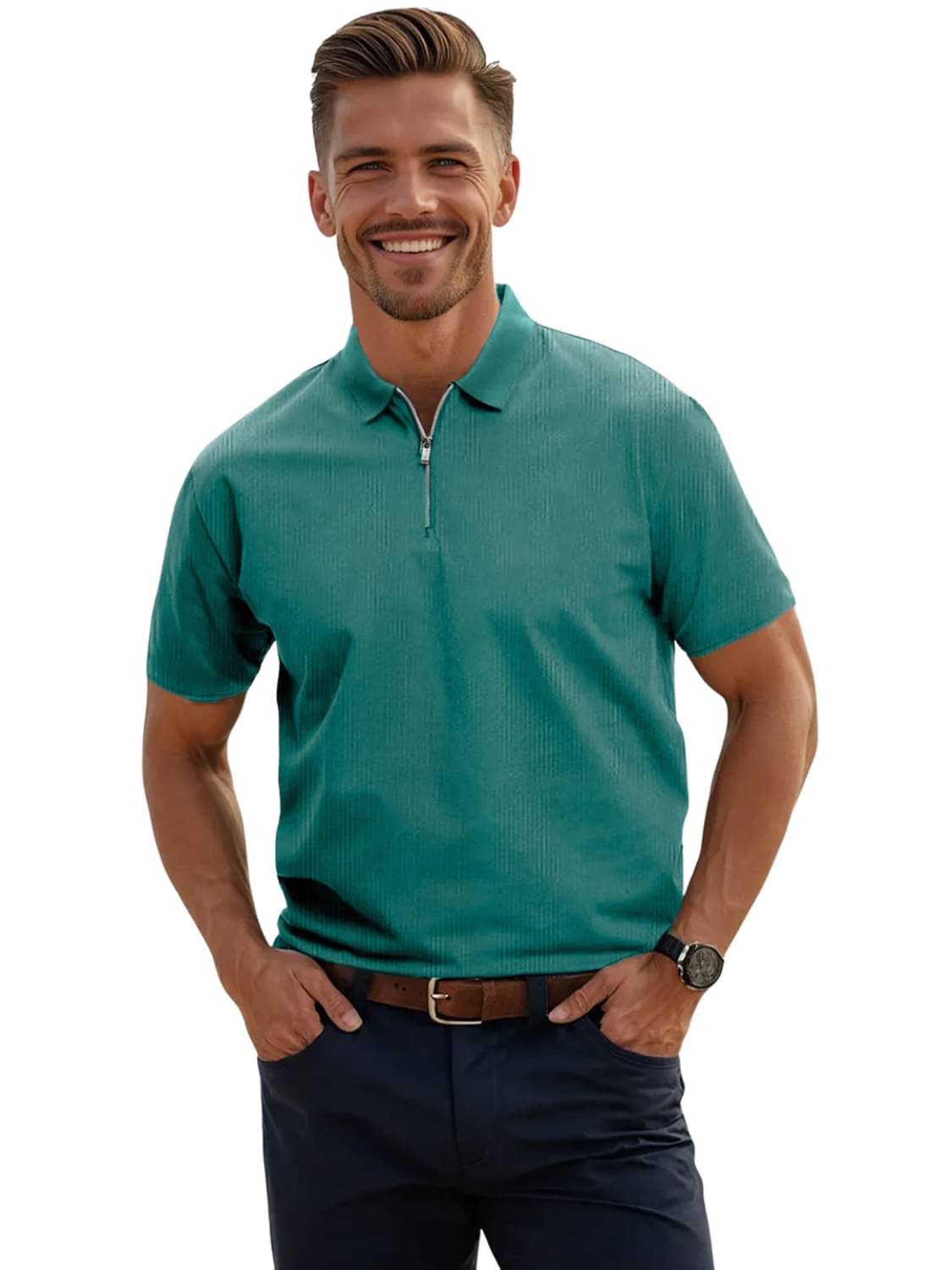 Leotude Men Cotton Blend Regular Fit Solid Polo T Shirt ( Green )     			Leotude Men Cotton Blend Regular Fit Solid Polo T Shirt ( Green )