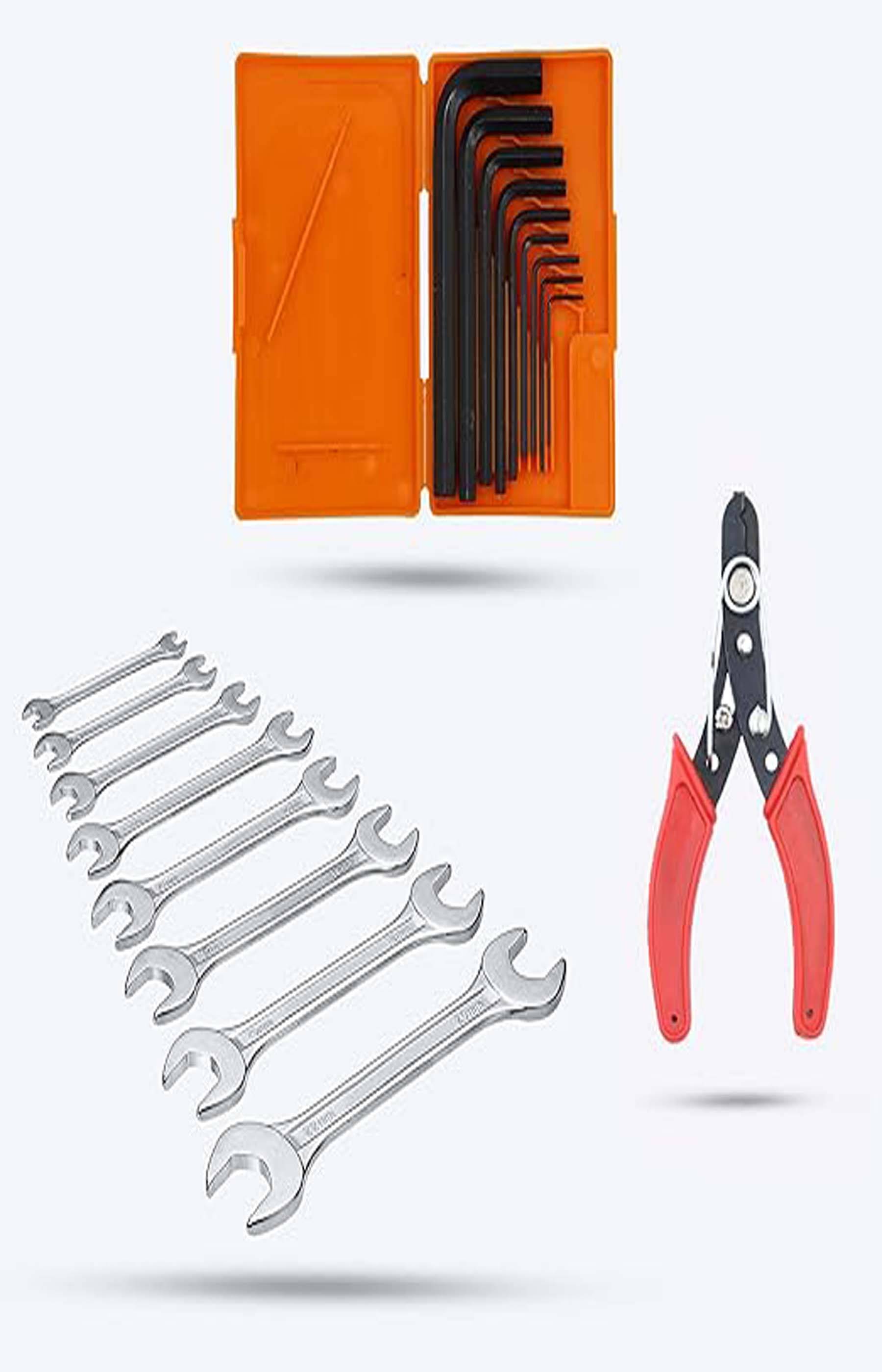     			M S AGROTECH 9 Pieces Allen Key Kit with 8Pcs Open End Wrench and Wire Cutter Bolt Spanner Goti Wrench L Shape Repair Tool Set for Bike/Bicycle/Cycle/Guitar Allen Key Set