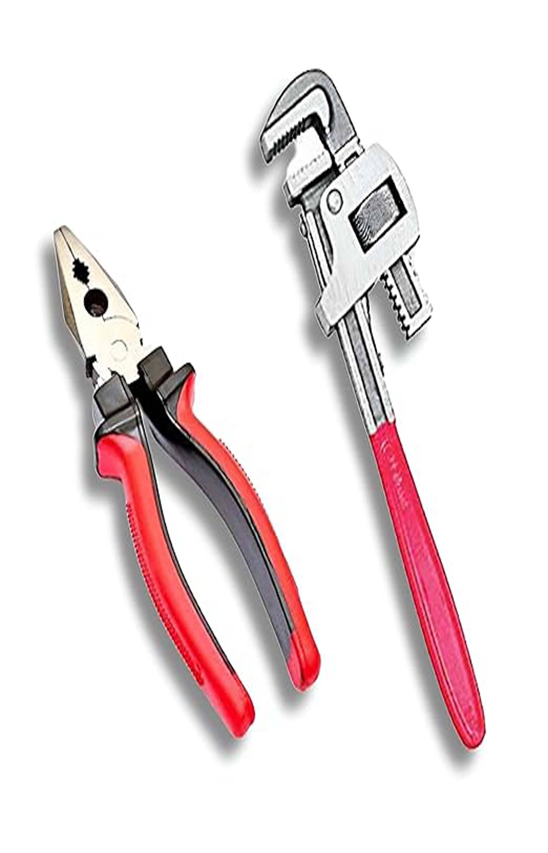 M S AGROTECH Combination Plier 8 Inch And Pipe Wrench 10 Inch M S AGROTECH Combination Plier 8 Inch And Pipe Wrench 10 Inch