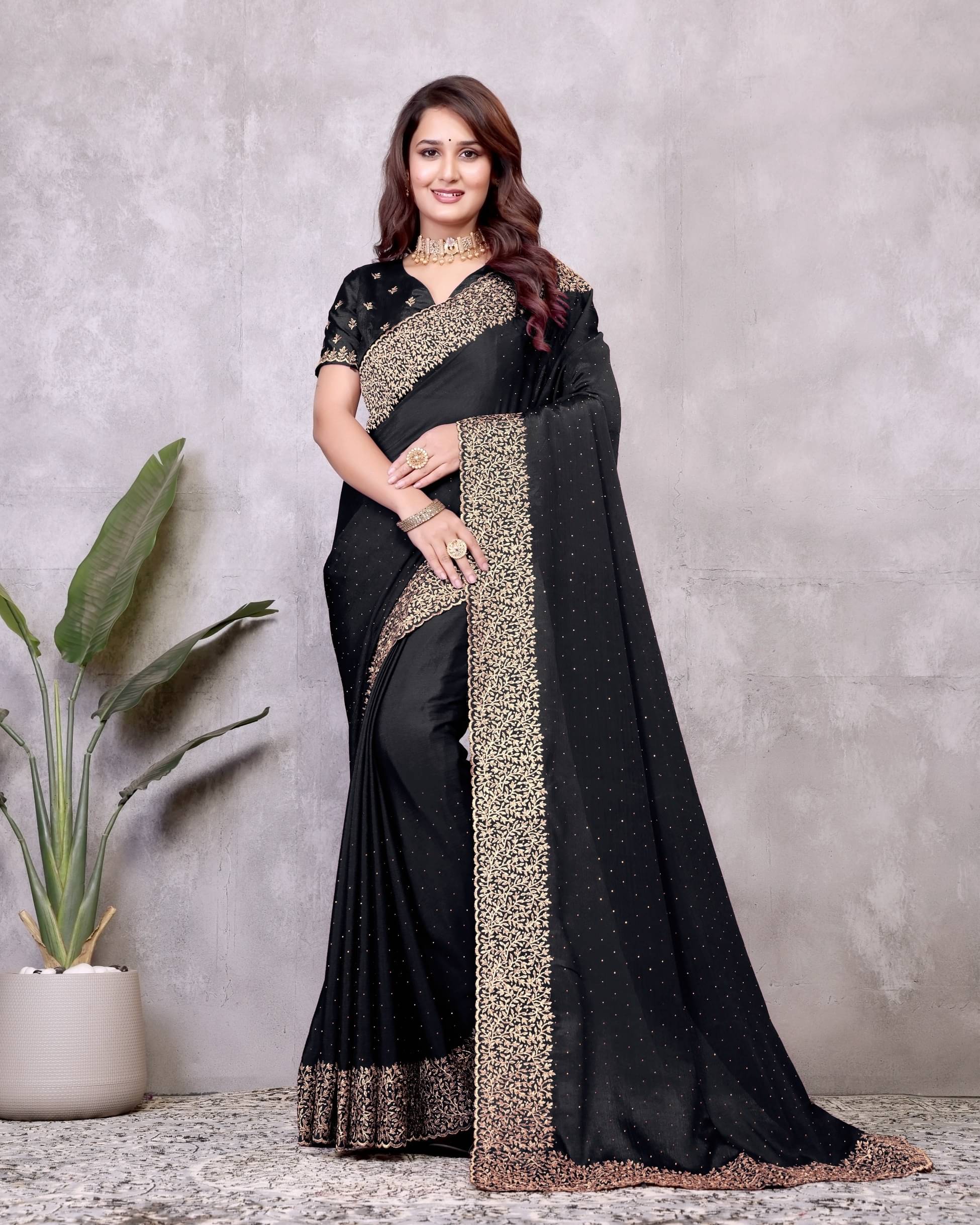 MAYRAAFASHION Georgette Embroidered Saree With Unstitched Blouse Piece ( Black ) MAYRAAFASHION Georgette Embroidered Saree With Unstitched Blouse Piece ( Black )
