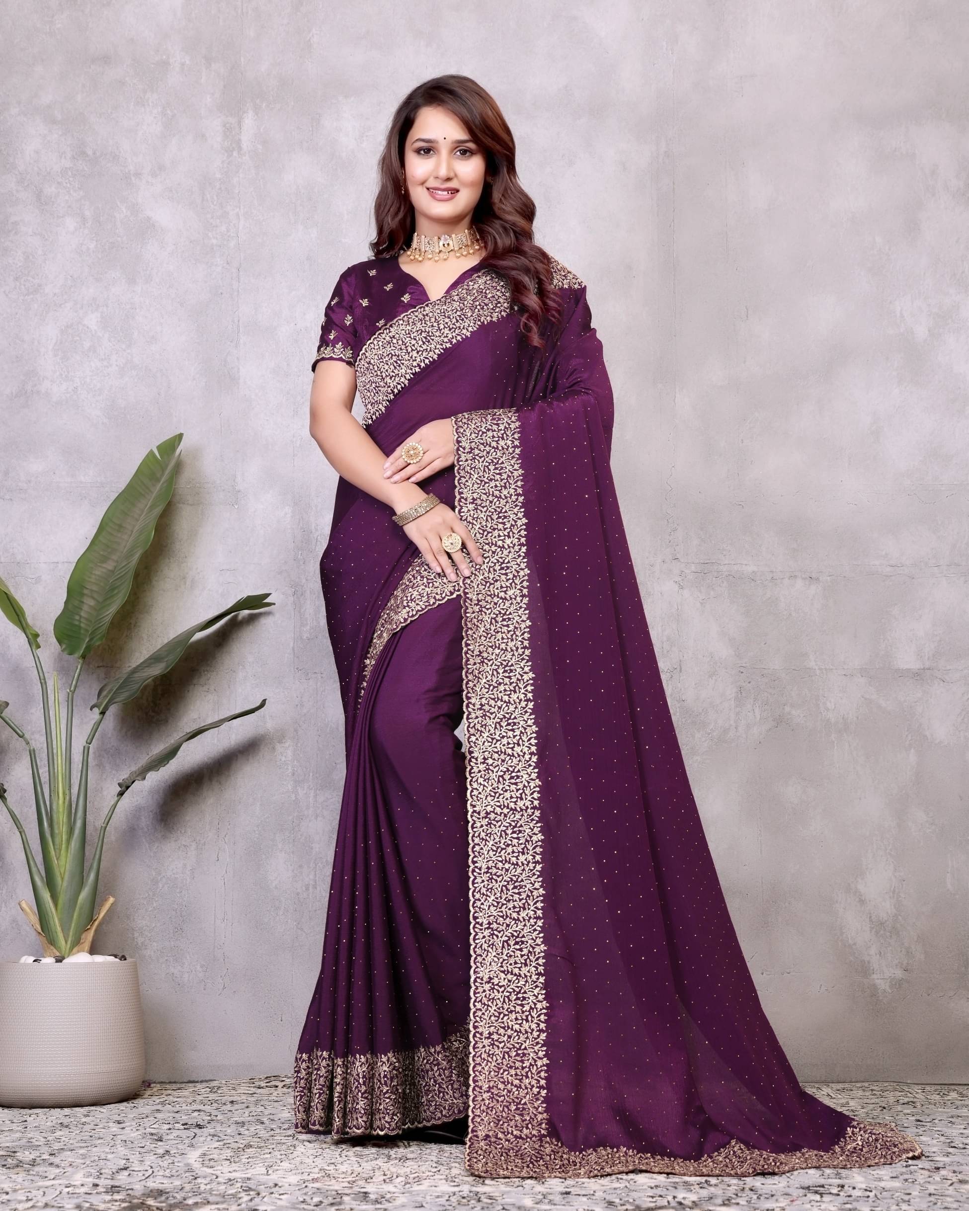     			MAYRAAFASHION Georgette Embroidered Saree With Unstitched Blouse Piece ( Wine )