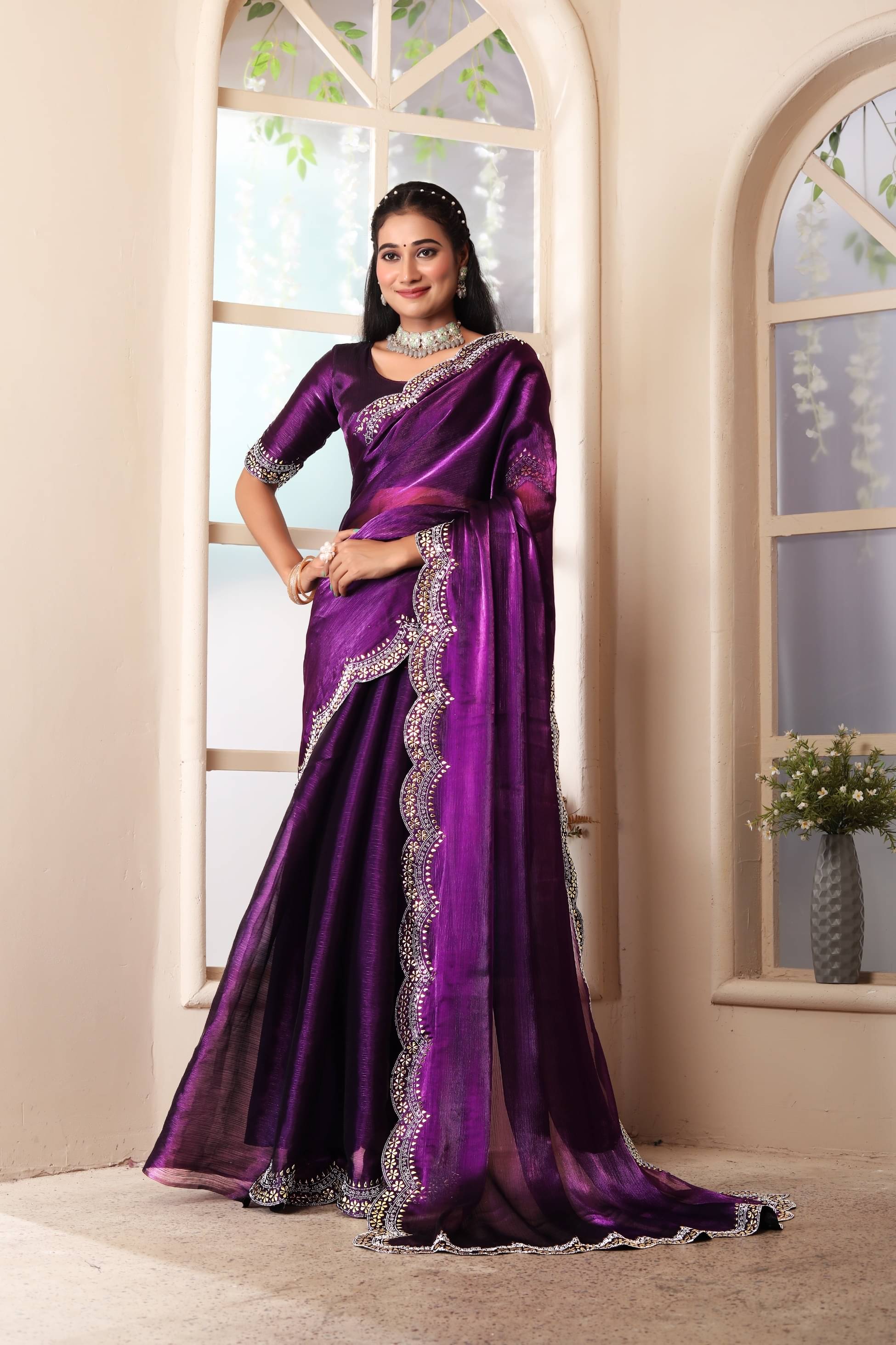 MAYRAAFASHION Zimmy Choo Embellished Saree With Unstitched Blouse Piece ( Purple ) MAYRAAFASHION Zimmy Choo Embellished Saree With Unstitched Blouse Piece ( Purple )