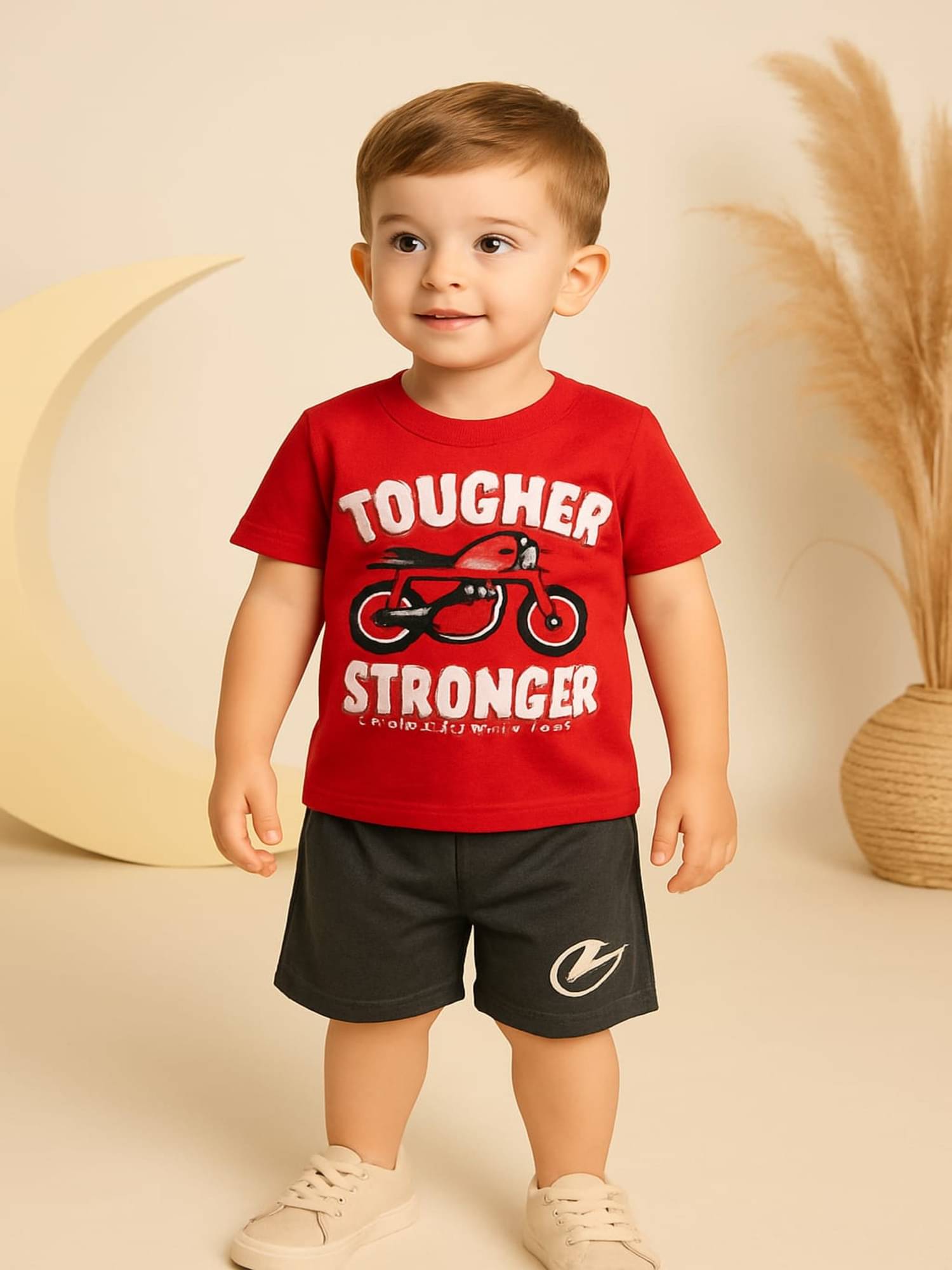     			MODESTYLE Pack of 1 Baby Boys Cotton Blend T-Shirt & Pants Set ( Red )