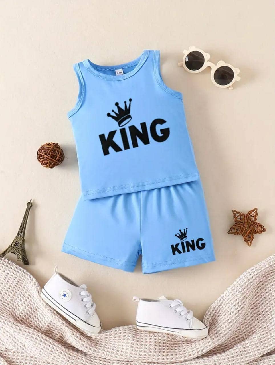 MUSNAHGARMENTS Pack of 1 Baby Boys Cotton T-Shirt & Shorts Set ( Light Blue )
