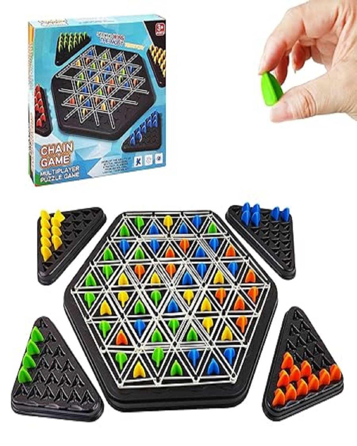     			OLIFIN Chain Triangle Chess Game, Table Top Multiplayer Triangle Board Game,Triangle Rubber Band Game,Triangle Peg Rubber Band Board Game，Chain Chess Desktop Puzzle Strategy Games for Kids and Adults（Matte) Pack of 1