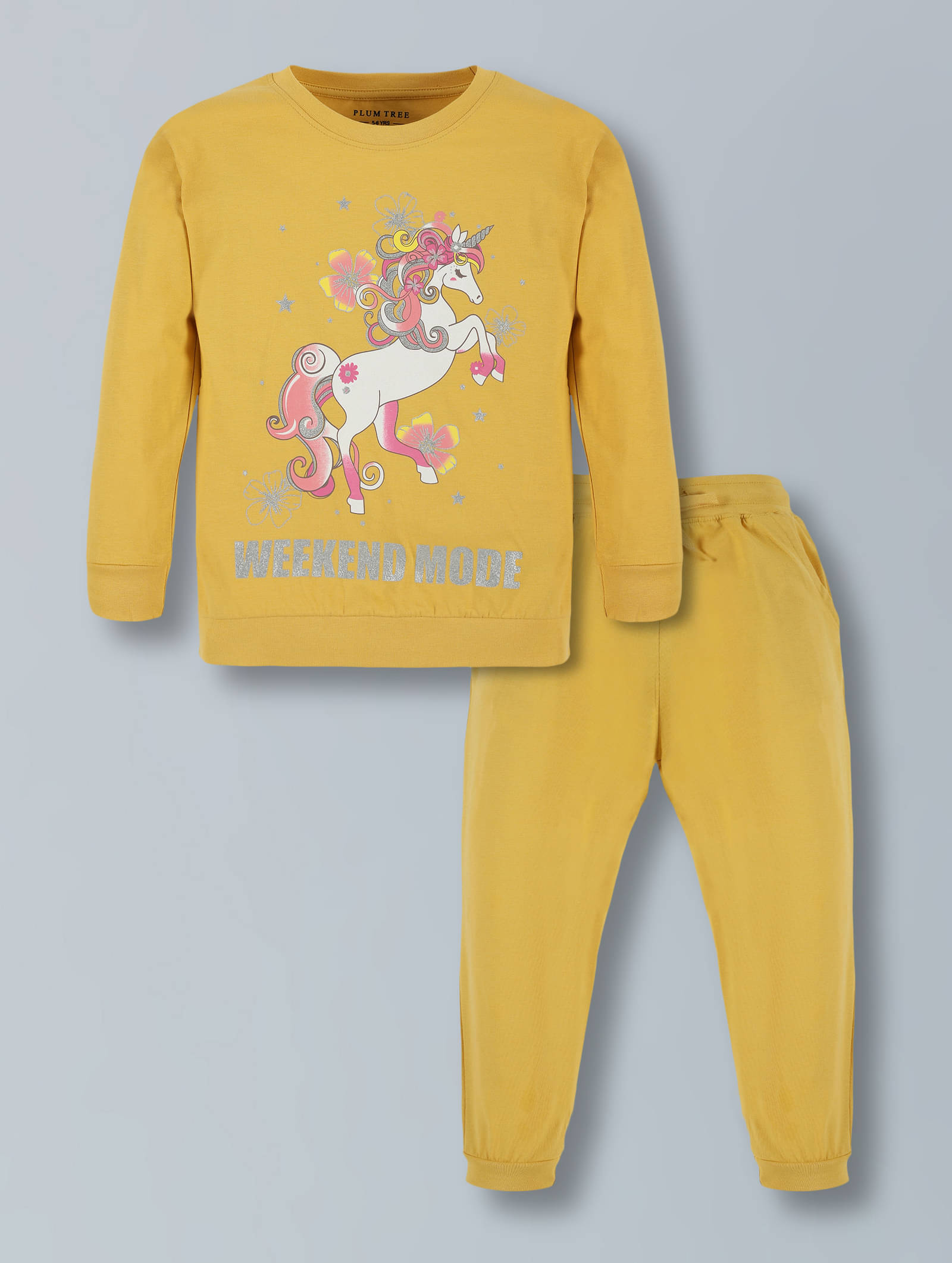     			PLUM TREE Pack of 2 Girls 100% Cotton T-shirt & Pants ( Yellow )